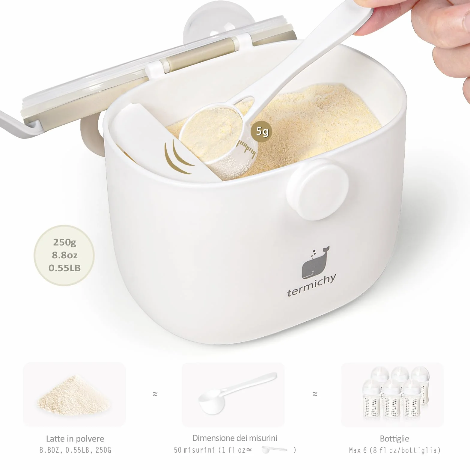 Termichy Dispenser per il latte in polvere, 250g Dispenser di Polvere Formula, portatile contenitoredi latte in polvere per neonati(cachi, 1 pezzo)