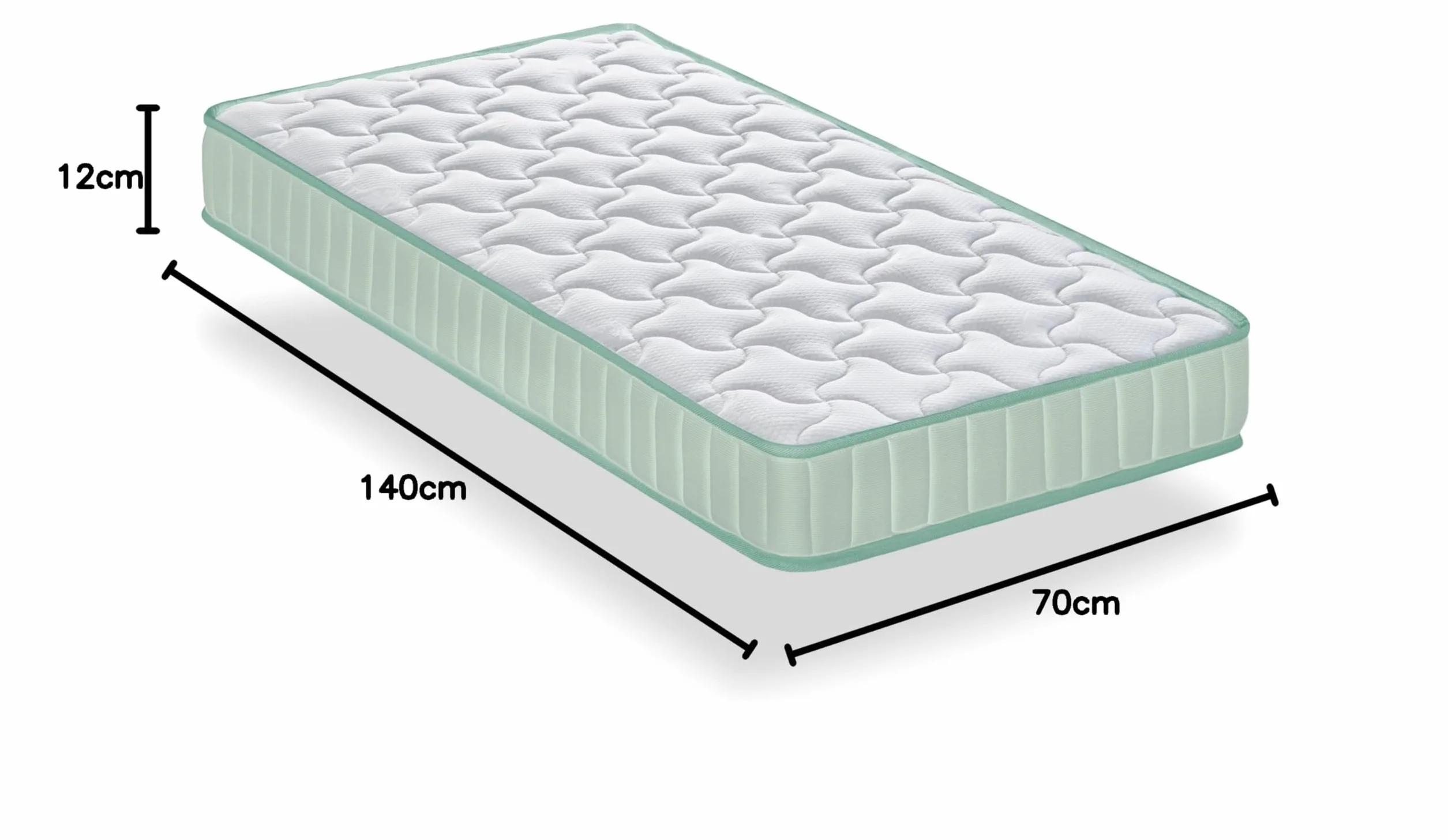 Dormio - Materasso per lettino viscoelastico traspirante, antiacaro, antibatterico. Nucleo eliocel puro ad alta densità. Dimensioni: 70 x 140 x 12 cm.