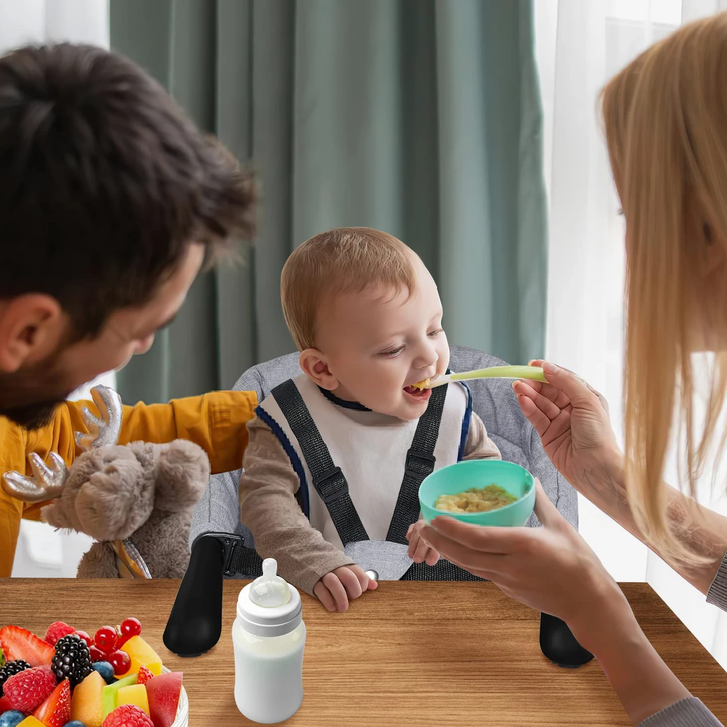 Herrselsam Seggiolino pieghevole per bambini, seggiolone per bambini, seggiolino da tavolo per bambini per casa e viaggi con borsa da trasporto, caricabile fino a 18 kg (grigio)