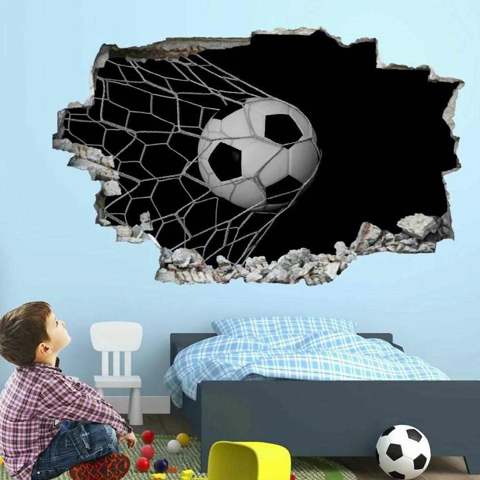 Decalcomanie Da Muro 3D Smashed Art Decor Calcio Tatuaggi Da Parete Wall Stickers Bianco E Nero Per Ragazze Bambini Adesivo Murale Regalo Per La Casa 120x80cm