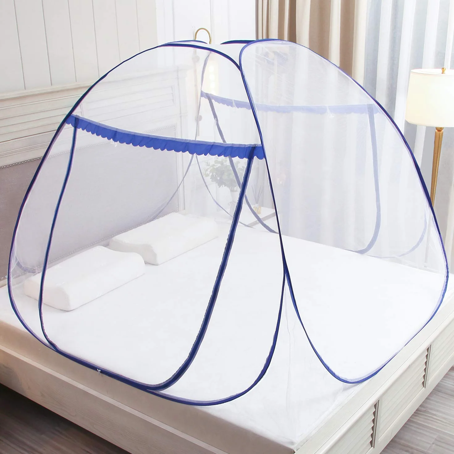 Zanzariera pop up per letto matrimoniale, 120 x 190 x 140 cm, grande tenda portatile da viaggio con doppia porta con cerniera, facile installazione, maglia fine, per camera da letto, campeggio
