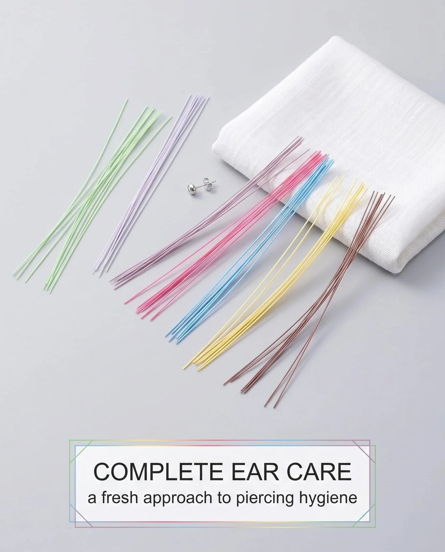 Filo per Pulizia Piercing Orecchio 360 Pezzi, 6 Colori | Monouso per Igiene Profonda e Cura, Elimina Odori per Orecchi Sensibili.