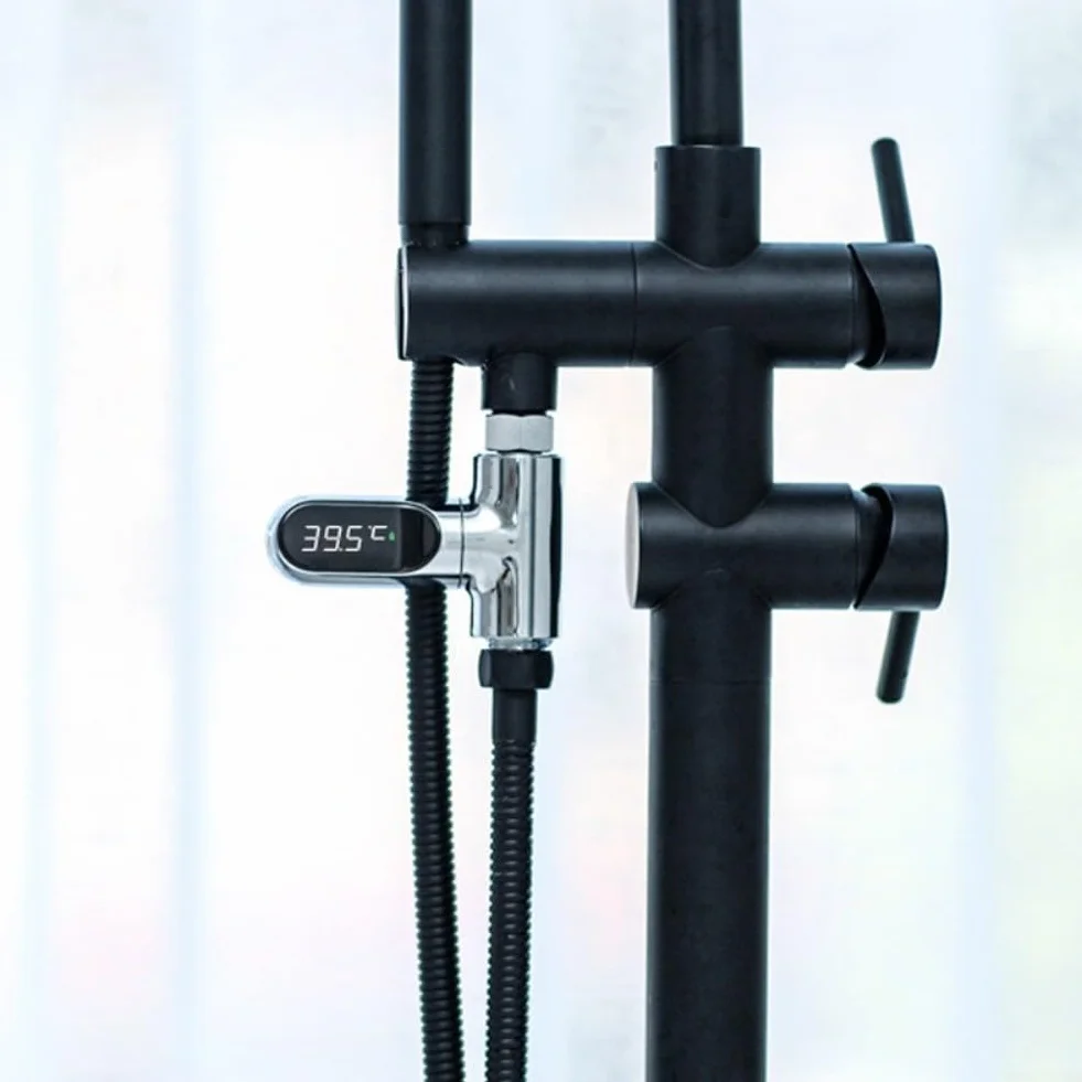 Termometro ad acqua con display a LED, con controllo del flusso, per soffione doccia 5-85 °C, indicatore digitale della temperatura, girevole a 360° (prima generazione)