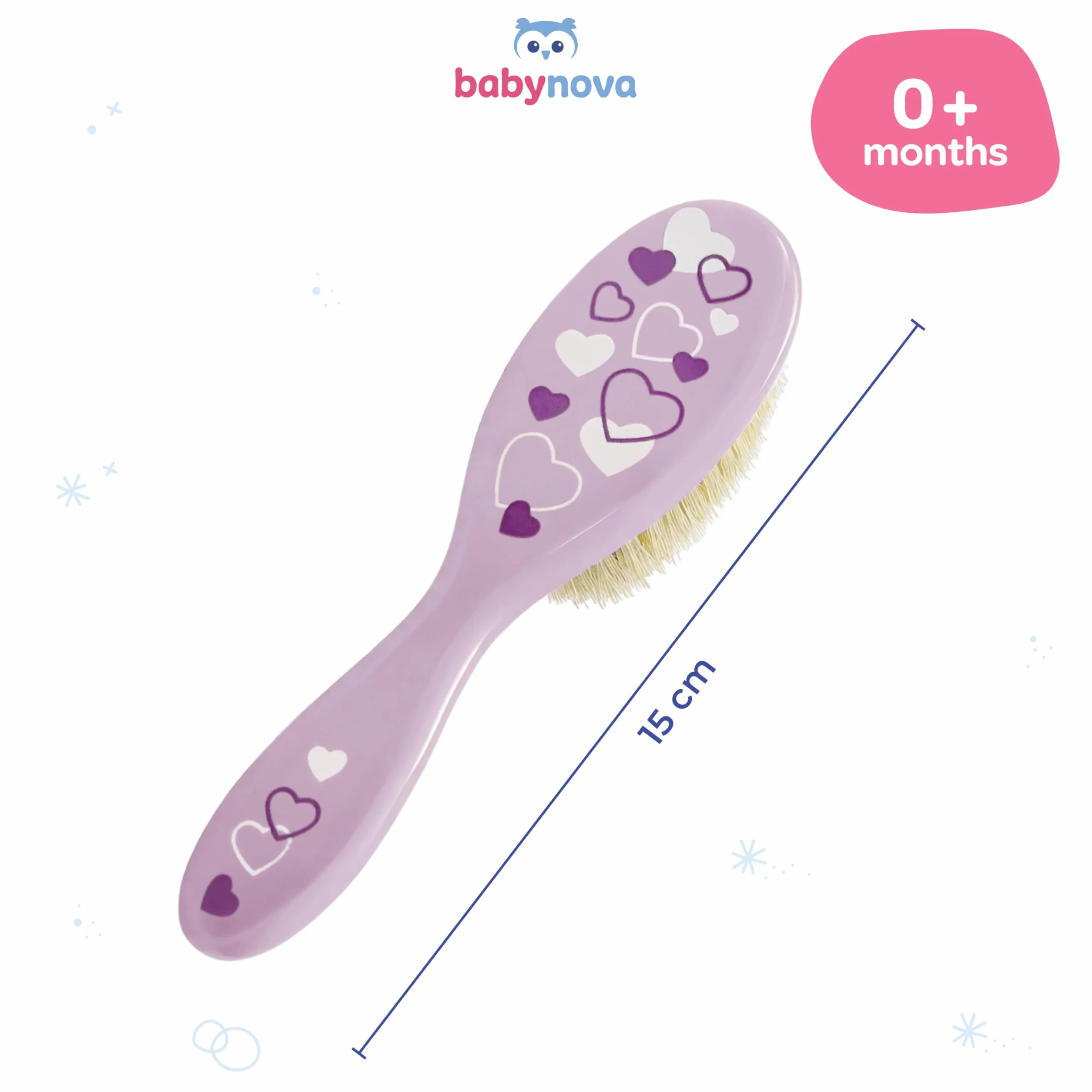 babynova Spazzola per bambini con setole naturali - Setole naturali extra morbide per la cura dei capelli di neonati e bambini piccoli - Spazzolatura delicata per cuoio capelluto sensibile - Rosa