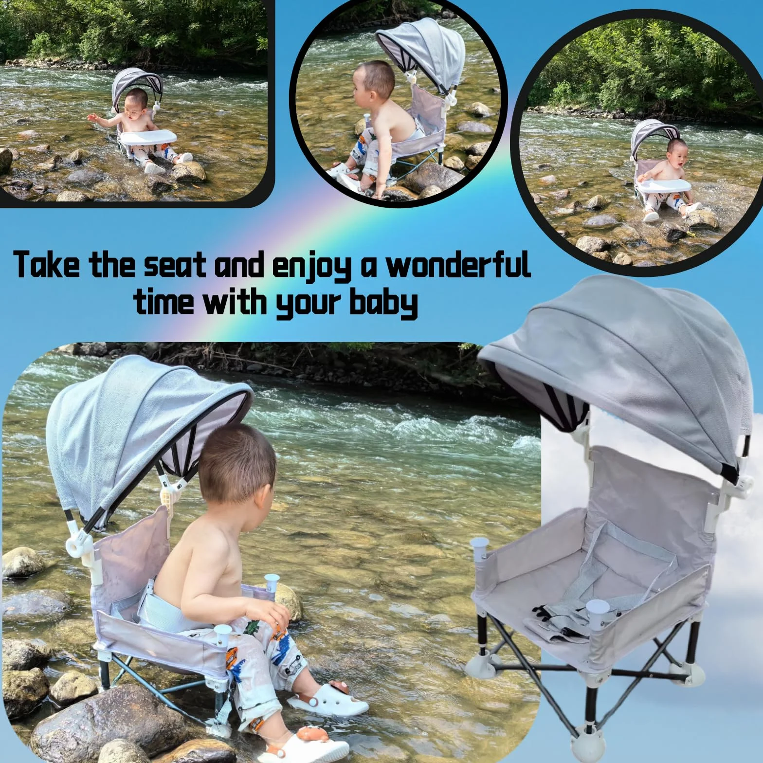 Little Bean Seggiolone pieghevole per bambini, da viaggio, portatile, con vassoio rimovibile, per interni ed esterni, sedia da campeggio, per bambini (rosa)