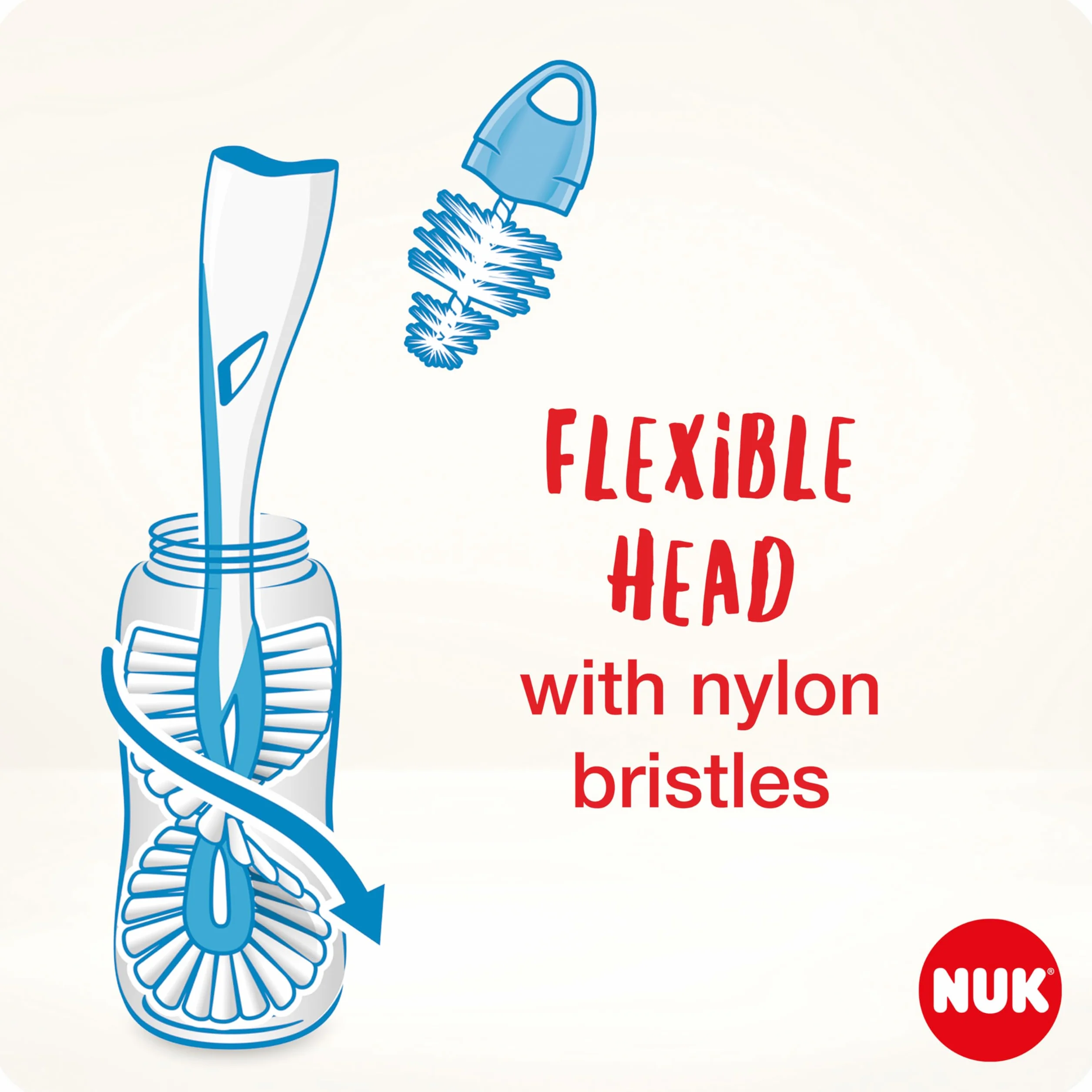 NUK 2 in 1 Scovolino flessibile per biberon | Scovolino per biberon e tettarelle