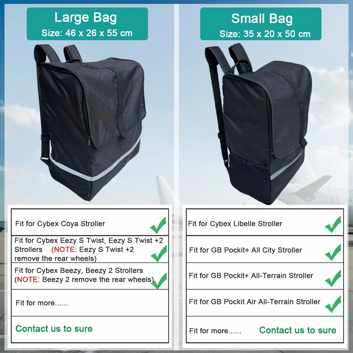 Borsa da viaggio pieghevole per passeggino compatibile con passeggini della serie Cybex (come Libelle, Coya, Beezy) - Dimensioni grandi e piccole - Tessuto resistente, Nero , Small Size (35*20*50CM)