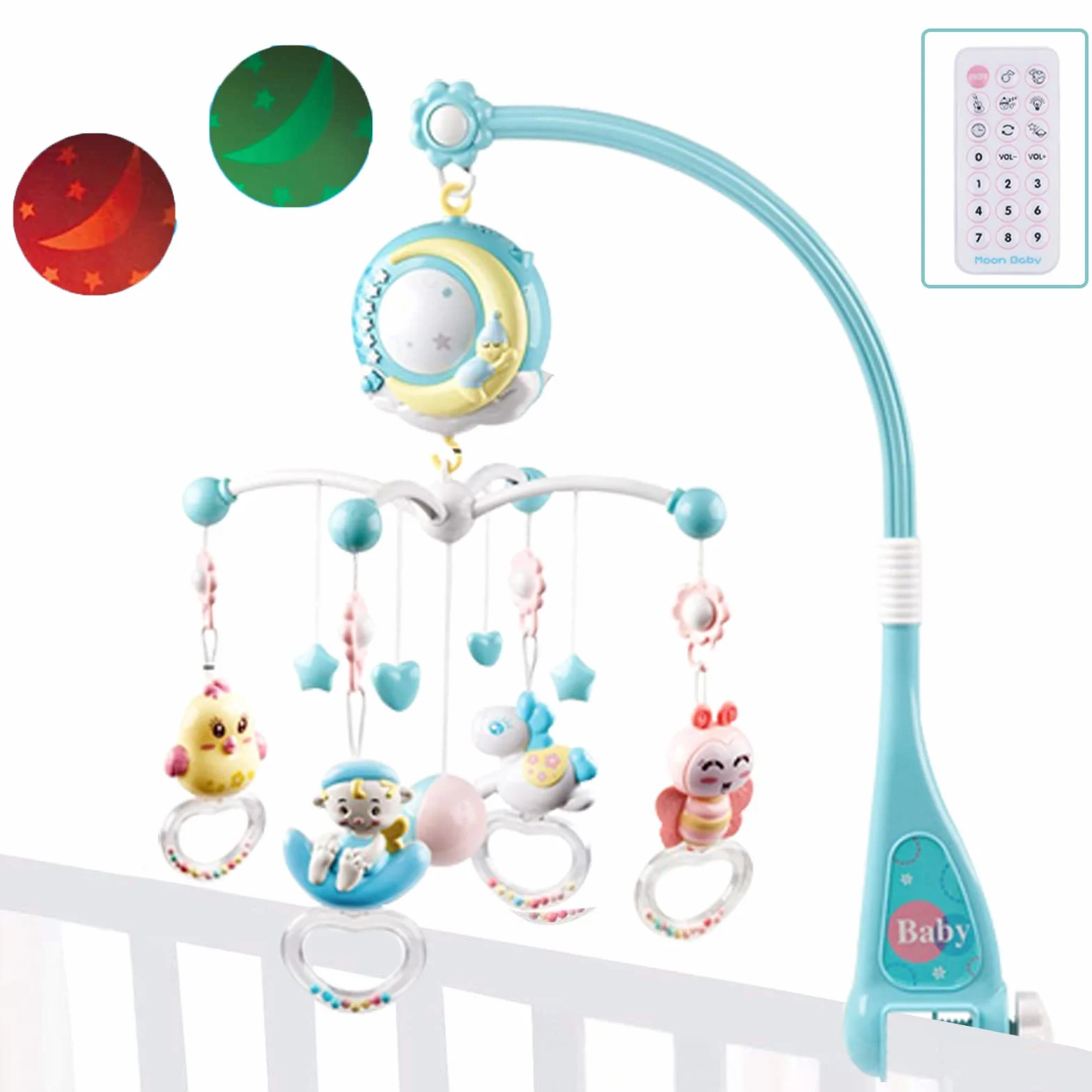 Giostrina Lettino Neonato, 4 in 1 Lettino mobile con musicale leggero, proiettore a stella rotante, Culla Proiezione Mobile Neonati per Bambini 0-5 Mesi
