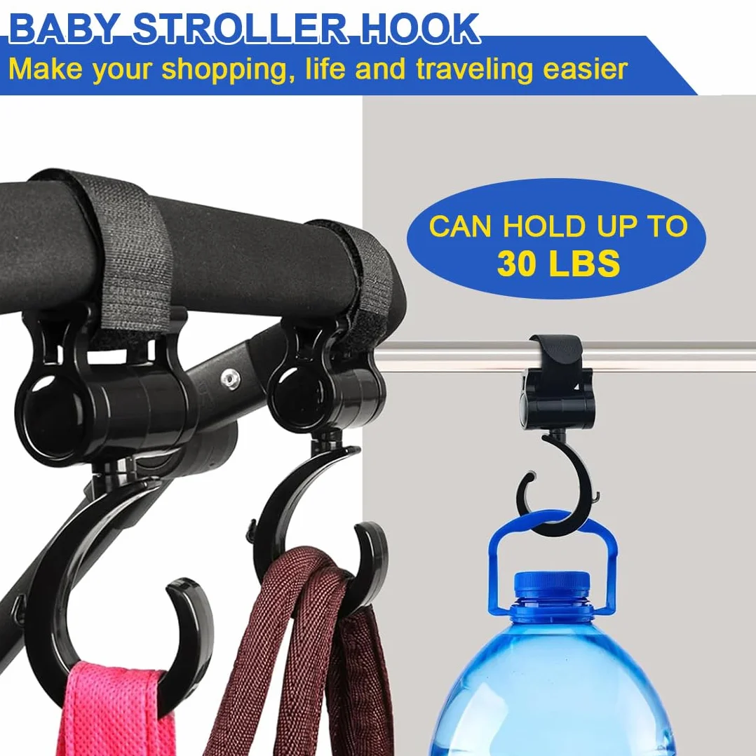 JEYORZY 3 Pezzi Ganci Passeggino Rotanti, Ganci per Passeggino Gancio per borsa della spesa,Universali Passeggino Leggero Rotanti Appendi,Leggero E Resistente, Appendi Sacchetti Borsa Zaino