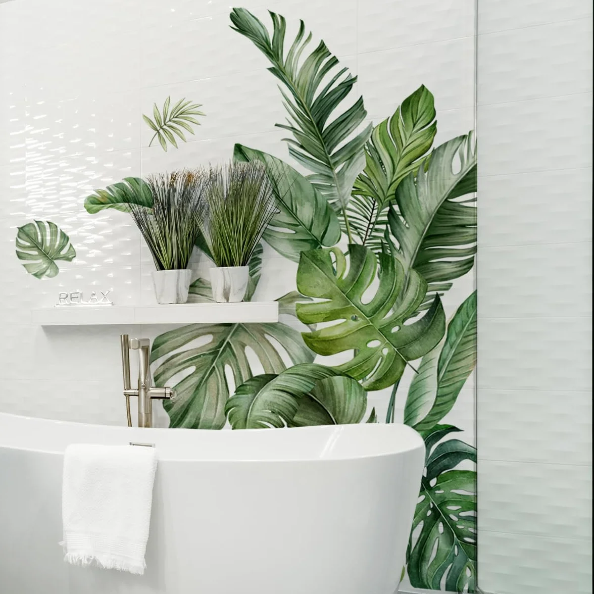 WandSticker4U®- Stickers muraux PLANTES vertes MONSTERA (75x93 cm) I Autocollant mura salon feuilles tropicales palmiers jungle I Déco murale chambre adulte cuisine salle de bain meubles grand
