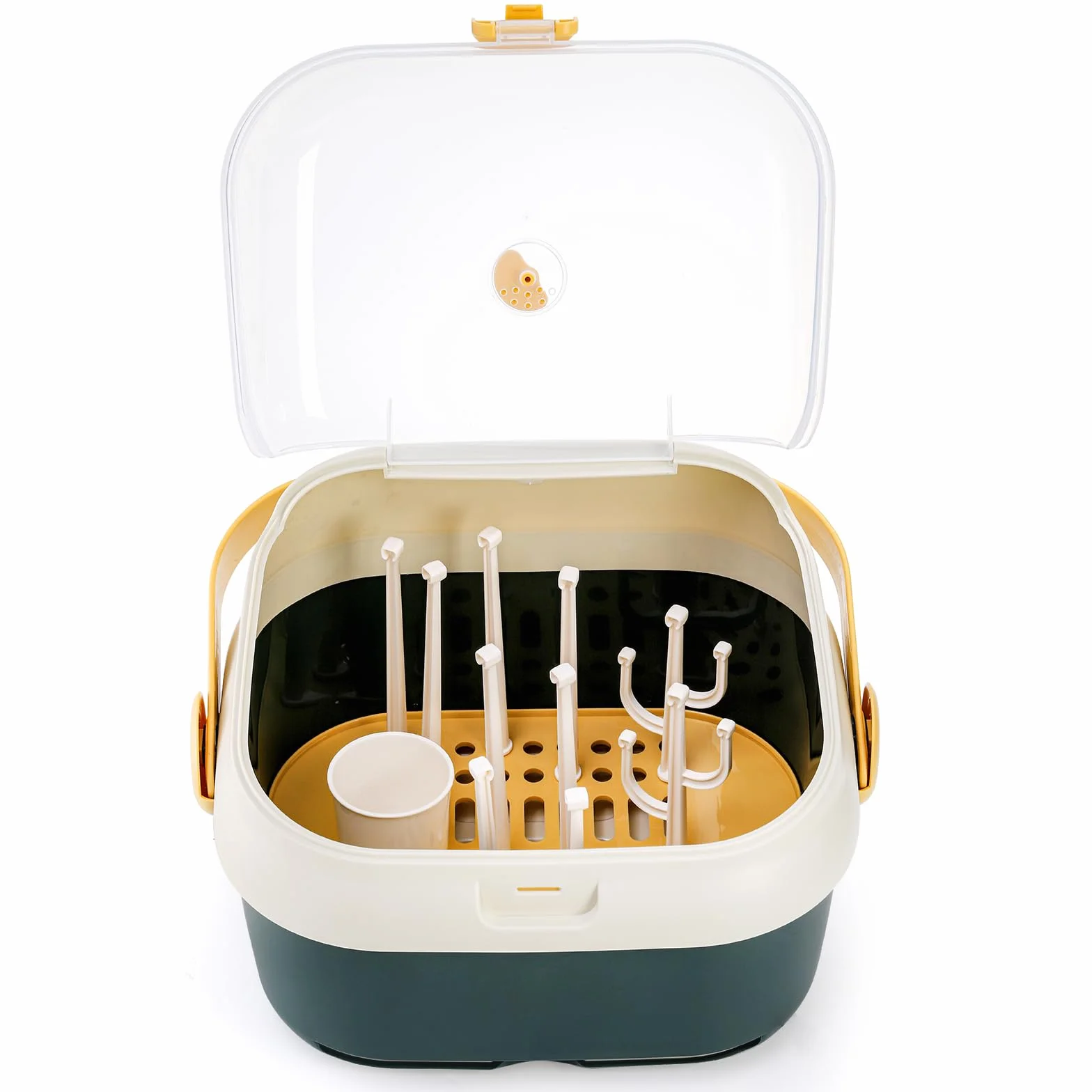 Kingrol Scolapiatti per biberon con coperchio per casa, cucina, viaggi, grande capacità, organizer per biberon con fori di drenaggio per bottiglie, tettarelle, tazze, pompa parti e accessori