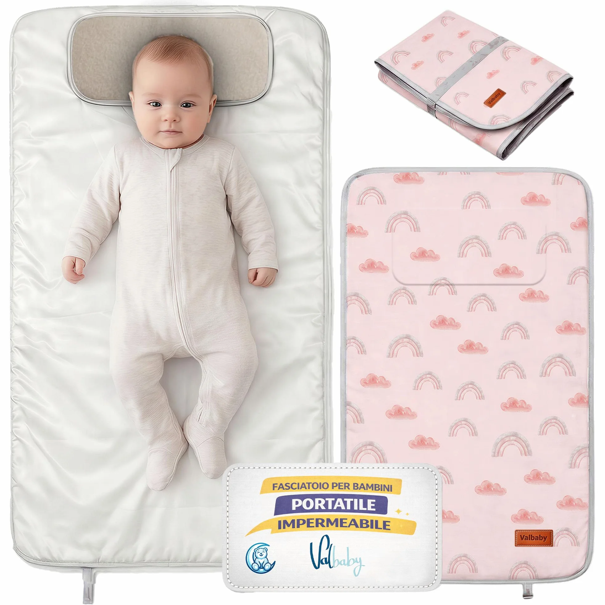 Fasciatoio Portatile Neonato Impermeabile Pieghevole Lavabile per Lavatrice Cambio Pannolino Neonati Accessori Idea Regalo Nascita Neo Mamma Regali Baby Shower Bimba Changing Mat Baby Valbaby