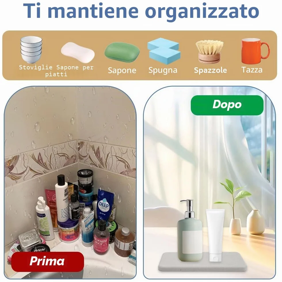 4 Pezzi Sottobicchieri in Terra di Diatomee Assorbenti, Rapida Vassoio in Pietra Assorbente per Lavello, Grigio e Bianco Vassoio Pietra Assorbente Bagno, per Spugne, Spazzole, Bottiglie di Saponi