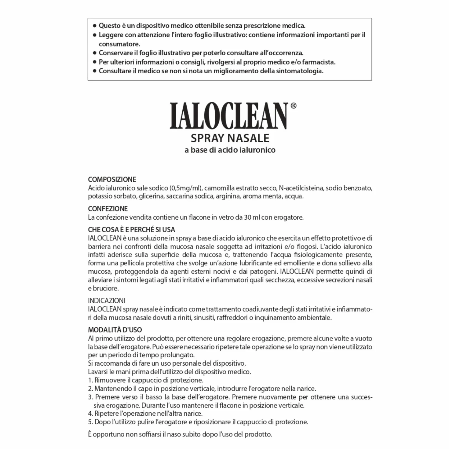 FARMA-DERMA Ialoclean Spray Nasale 30ml a Base di Acido Ialuronico | Idratante, Lubrificante, Emolliente e Protettivo | Coadiuvante degli Stati Irritativi e Infiammatori Mucosa Nasale