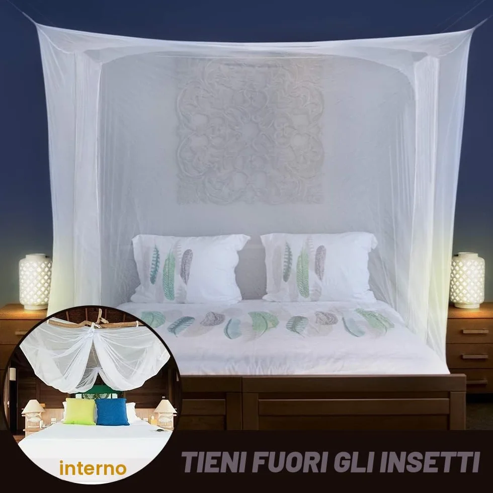 Zanzariera da Letto 200 x 220 x 200 cm, Zanzariera per Letto Matrimoniale, Zanzariera Letto Matrimoniale Quadrata, Maglia fine e durevole, Adatta per Casa e Campeggio.