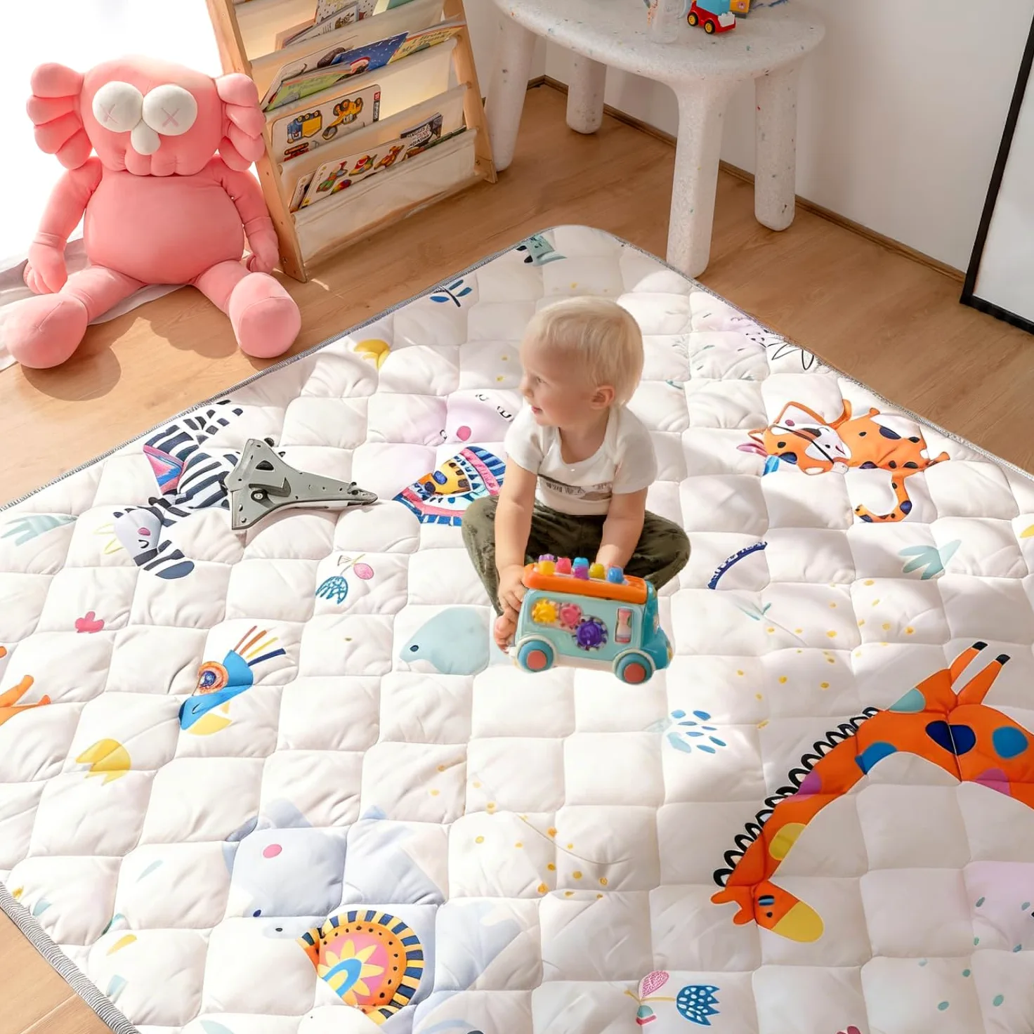 Sinhaklóho Tappeto Gioco Bambini Extra Spesso e Pieghevole, Antiscivolo, Lavabile in Lavatrice, 180×150 cm, Senza Odore, Ideale per Pavimenti e Box Neonato, Safari Selvaggio