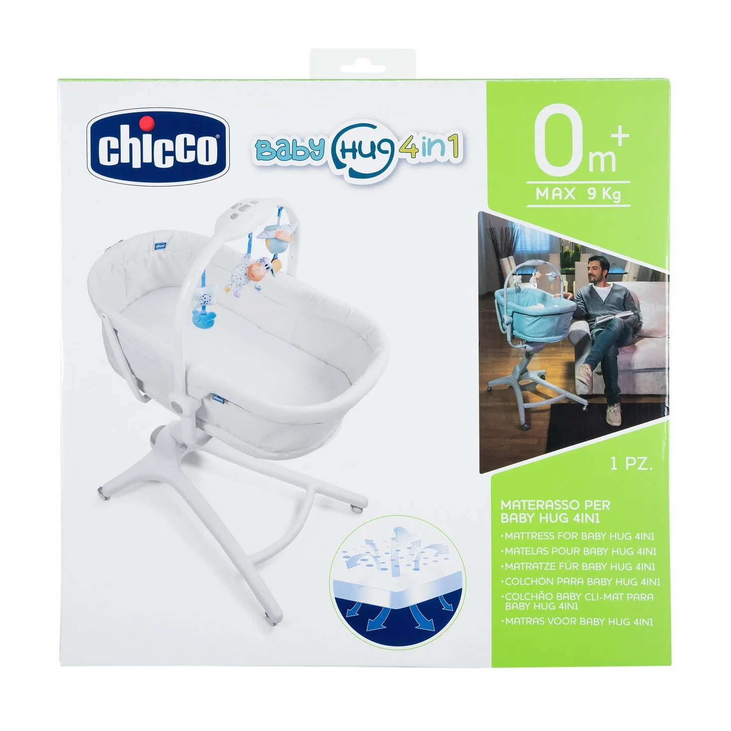 Chicco Materasso Traspirante e Ipoallergenico per Baby Hug, Culla e Lettino Neonato, Imbottitura Ad Alta Densità, Lavabile e Rinfrescante, Comfort 0 Mesi+