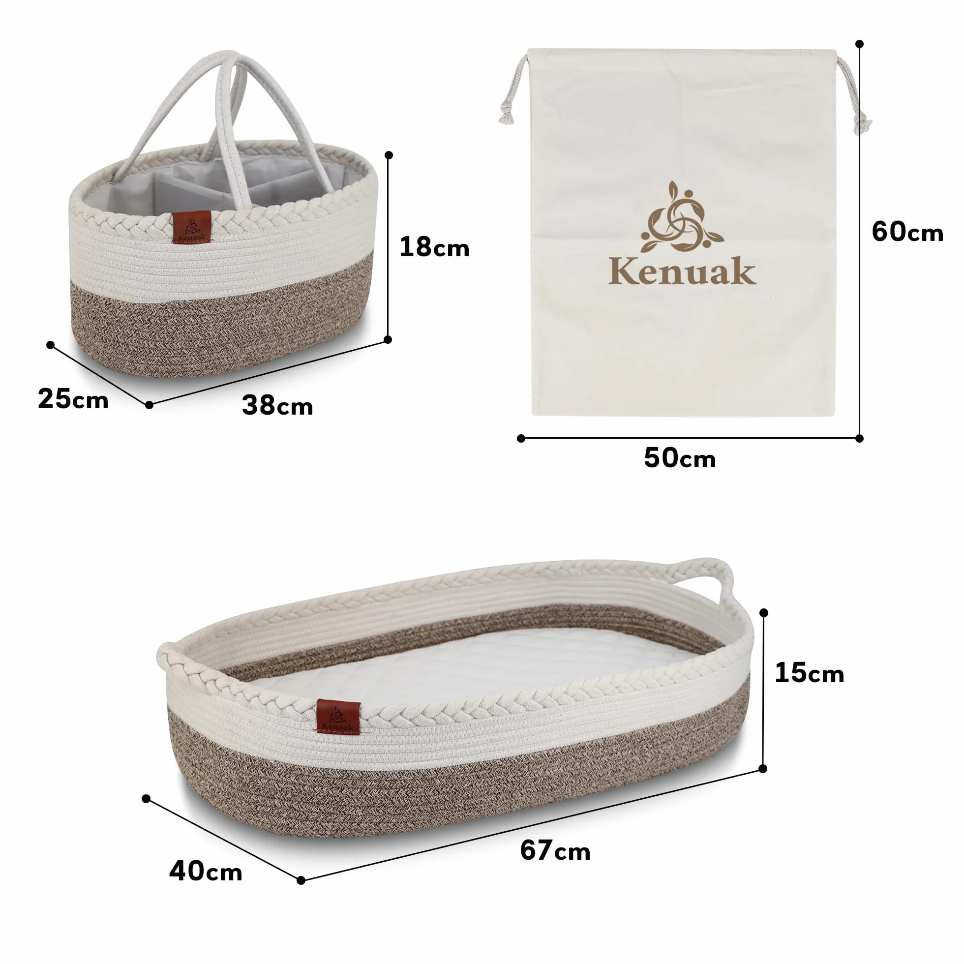 Cesta Fasciatoio per Bambini, Cestino per Neonati Portatile con Materasso Impermeabile, Cestino Fasciatoio con Materasso Impermeabile e Rivestimento Sfoderabile, Moses Cestino (terre)