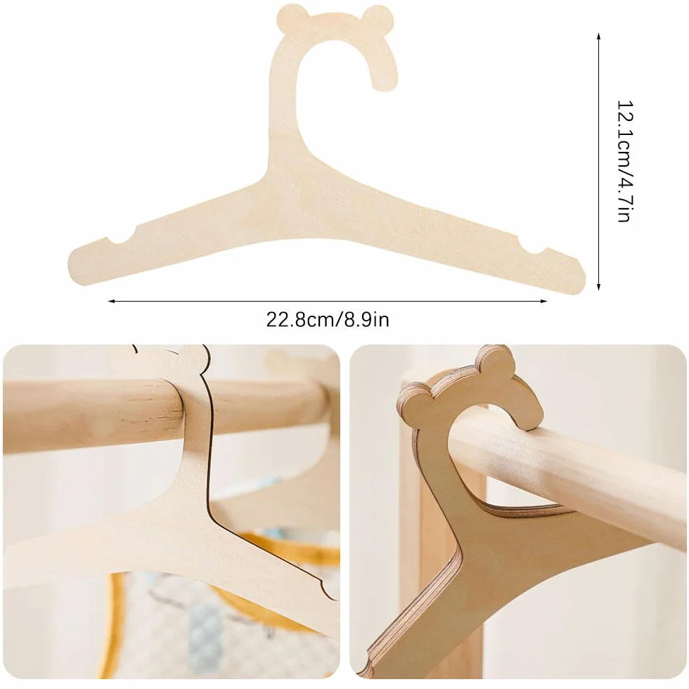 Grucce per Bambini 20 Pezzi, Appendiabiti in Legno a Forma di Orsetto con Design a Scanalature per Decorare e Appendere i Vestiti (12,1 x 22,8 cm)