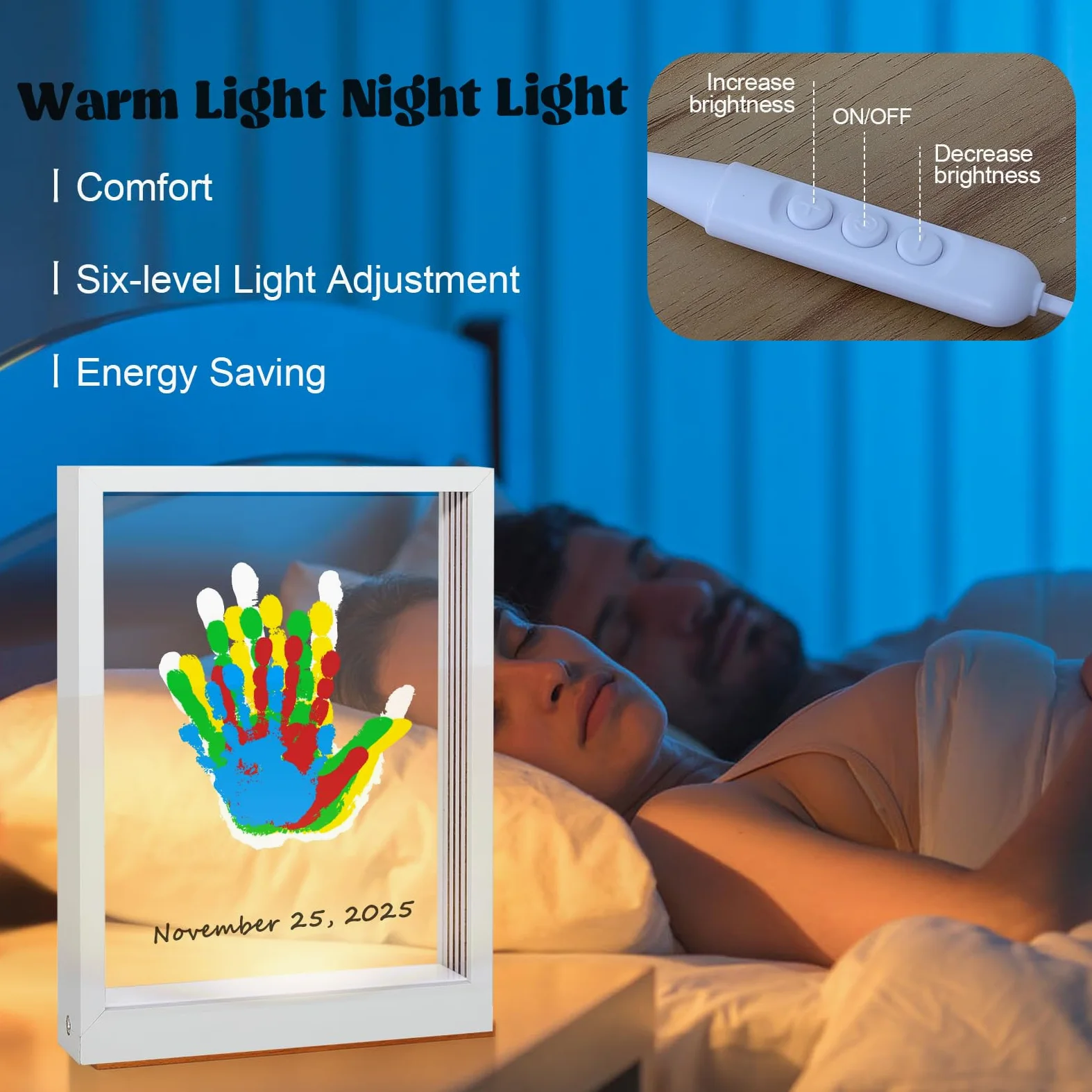 Bixinyo Kit per impronte di mani con luce, cornice in legno per impronte di mani e piedi del bambino, regalo per la famiglia per neogenitori, Natale, mamma e bambino, nonni, regali di adozione, 5