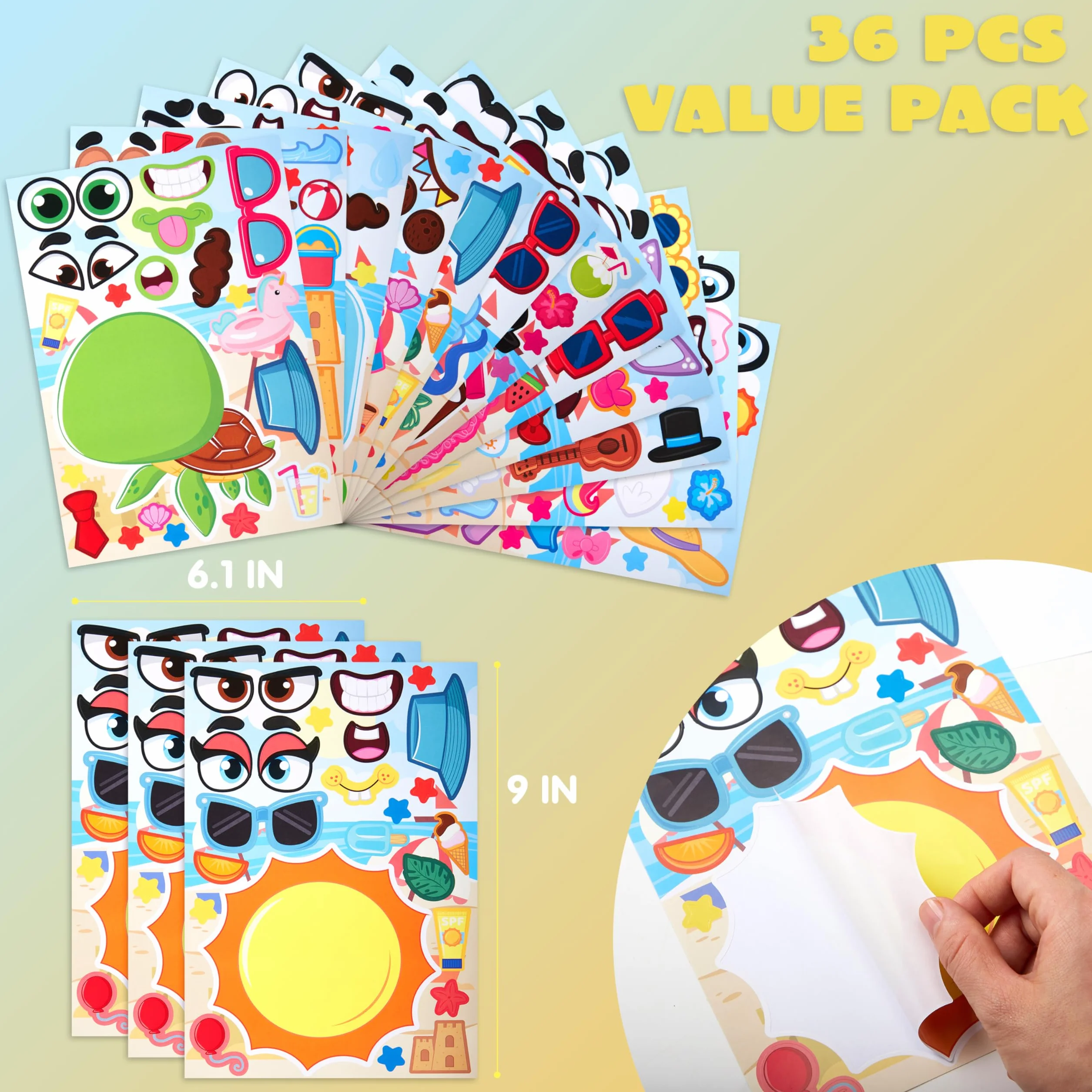 JOYIN 36 Pcs di Adesivi per il Viso, Crea il Tuo Estate e Abbina gli Animali sui Fogli Adesivi, Regali di Compleanno e di Festa per Bambini 3+ (Estate)