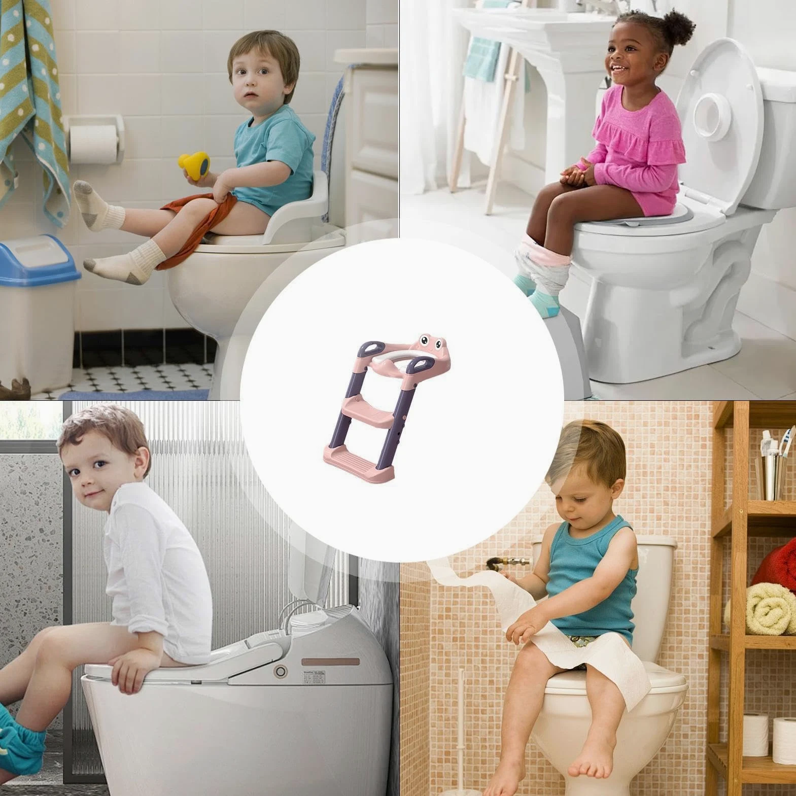 Scaletta per vasino, sedile WC per bambini con gradini Sgabello per vasino | Scale per vasino Gradini antiscivolo, maniglie impermeabili sopra le scale del WC, per bambini e bambine da