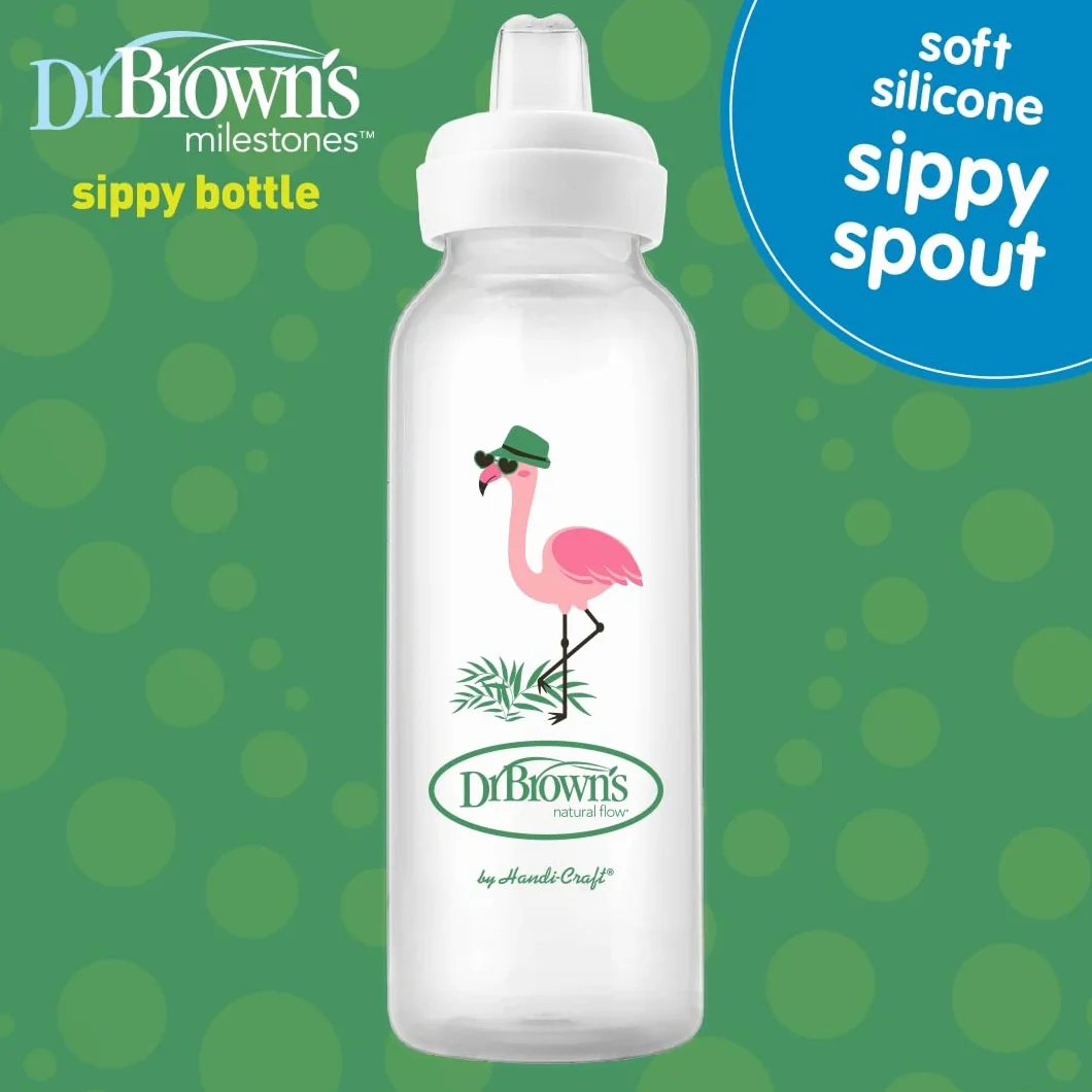 Dr.Browns SB81094 Borraccia standard da 250 ml con bocchino in silicone antigoccia fenicottero