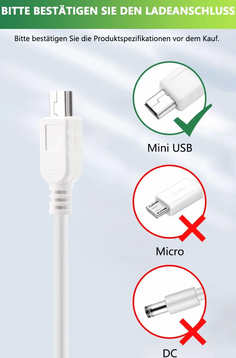 Cavo di ricarica per GHB Babyphone, Bouge 5 V, compatibile con GHB Video Baby Monitor VB603, cavo di ricambio mini USB (bianco)