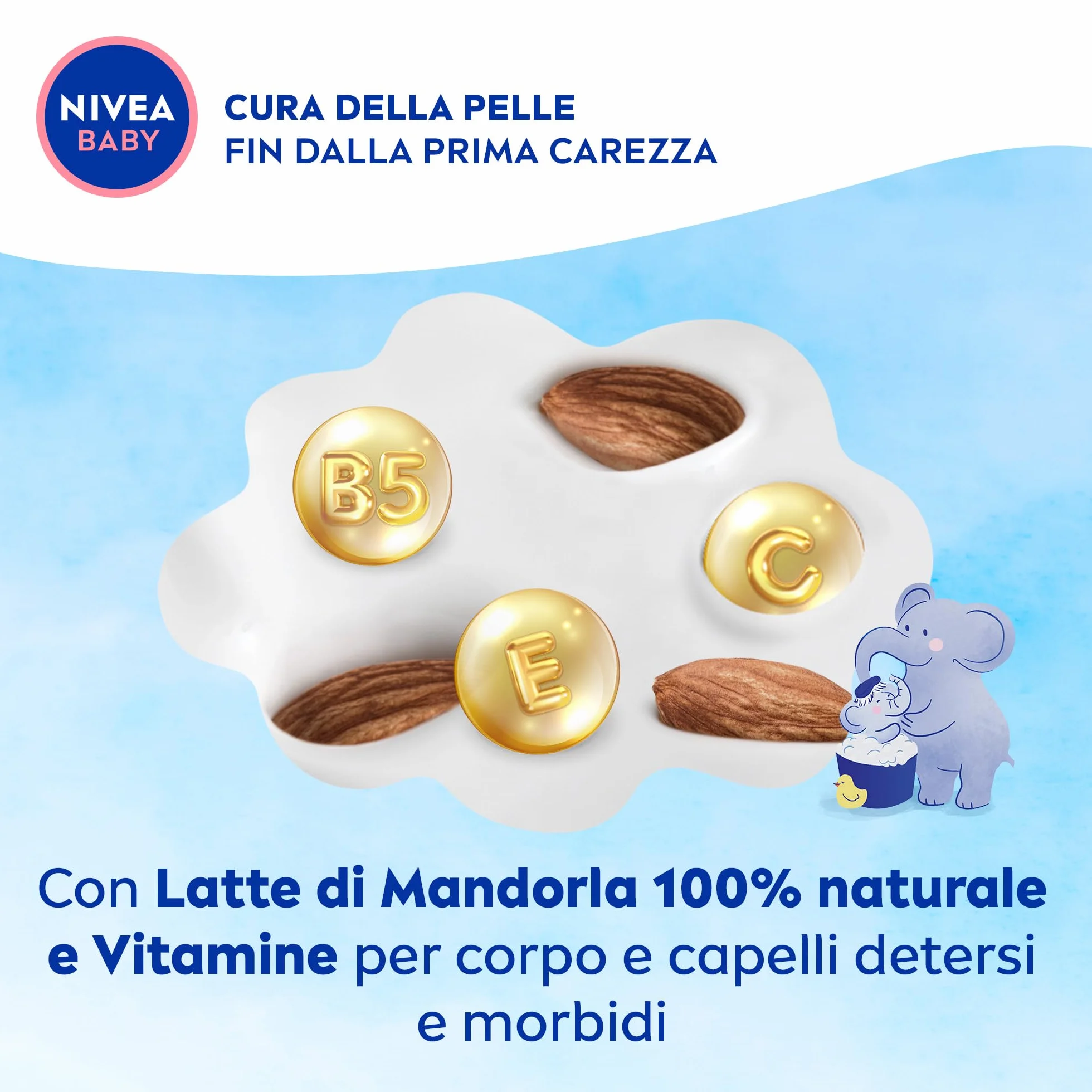NIVEA BABY Gel Doccia dai Capelli ai Piedini 500ml, Bagnoschiuma bambini per pelle e capelli morbidi e puliti, Bagnoschiuma neonato con protezione no lacrime, Shampoo bambini idratante ed emolliente