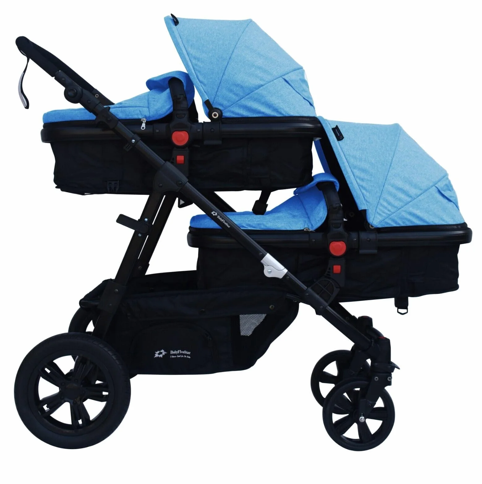 PASSEGGINO DOPPIO/GEMELLARE 2in1 NERO E BLU PER DUE BAMBINI FRATELLI STROLLER