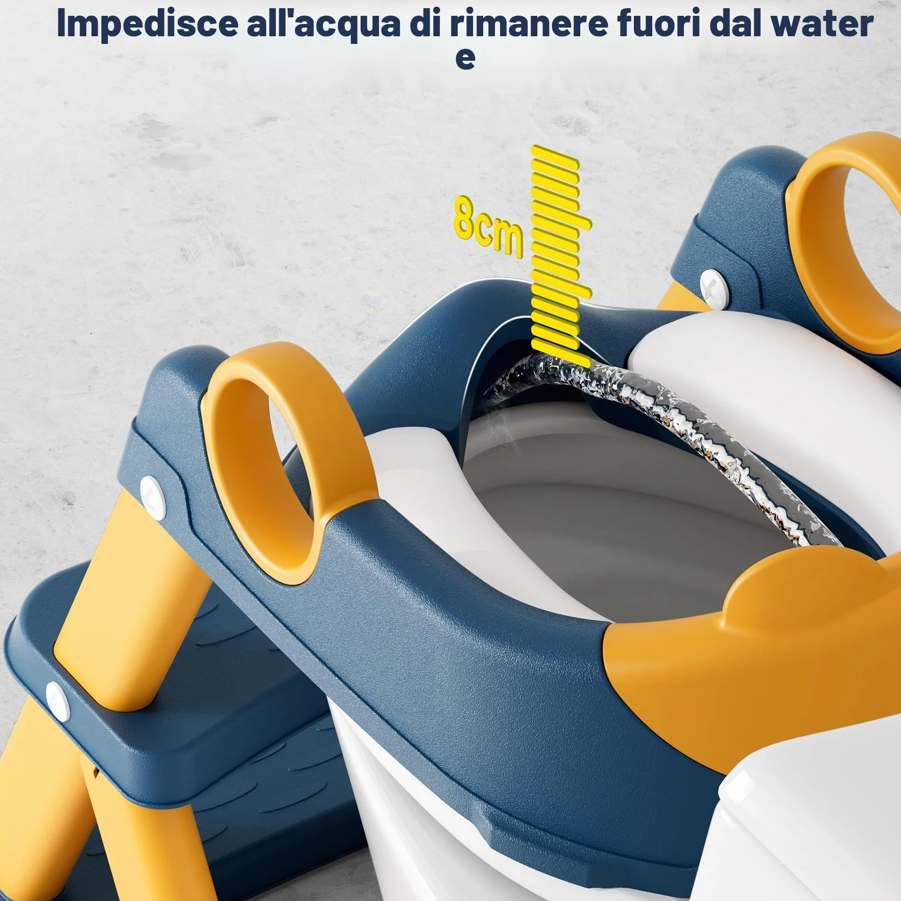Riduttore wc bambini, sedile rialzato maschi e femmine, pedana antiscivolo anti-spruzzo scala per water,Blu Giallo