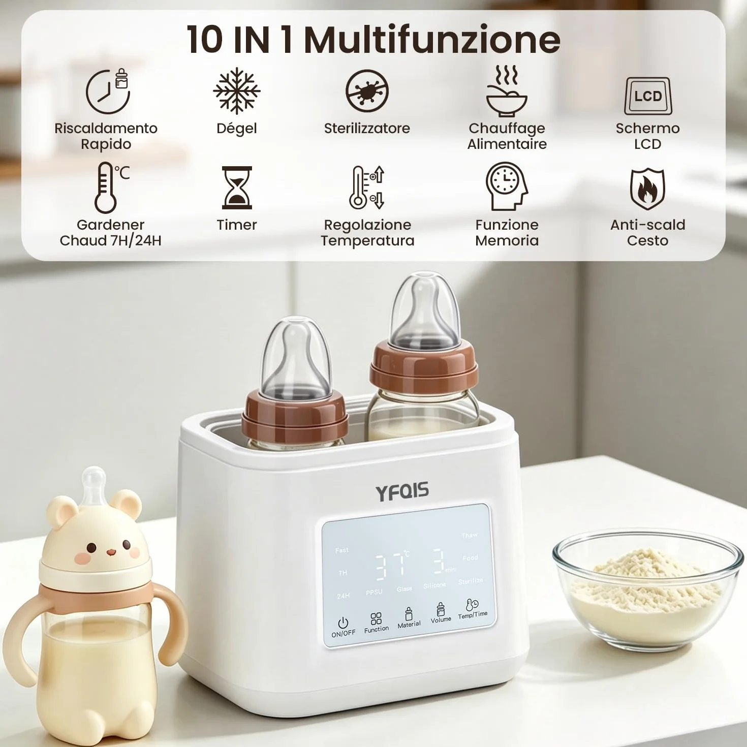 Scaldabiberon e Sterilizzatore Biberon 10 in 1,Scalda biberon e Scalda Pappa 230W Riscaldamento Rapido e Sbrinamento,con Display LCD,Timer,Mantiene il Calore,Senza BPA