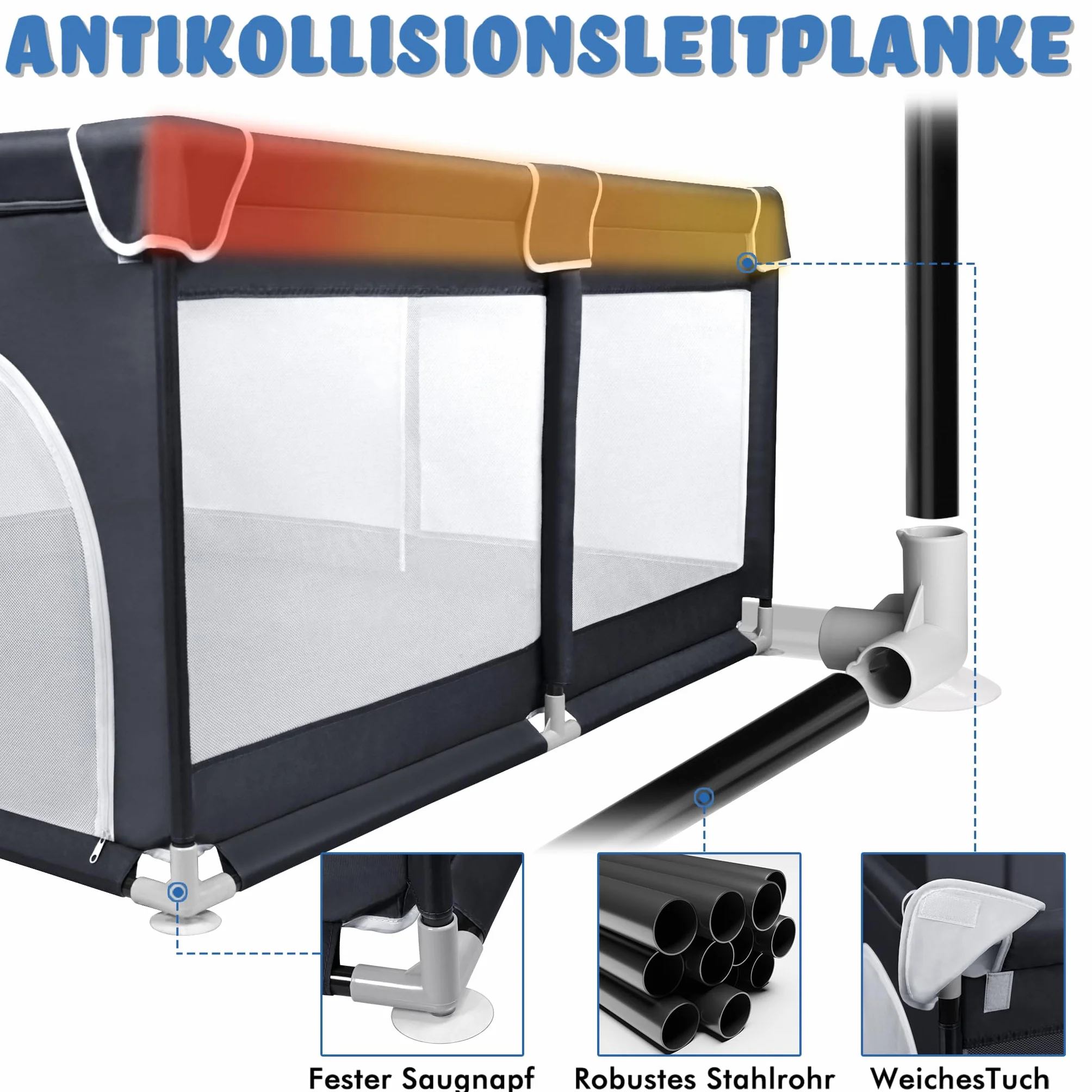FIVMEN Box per bambini, 127 x 127 cm, con 50 palline, rete traspirante e 4 anelli, centro attività, griglia di protezione, colore: nero