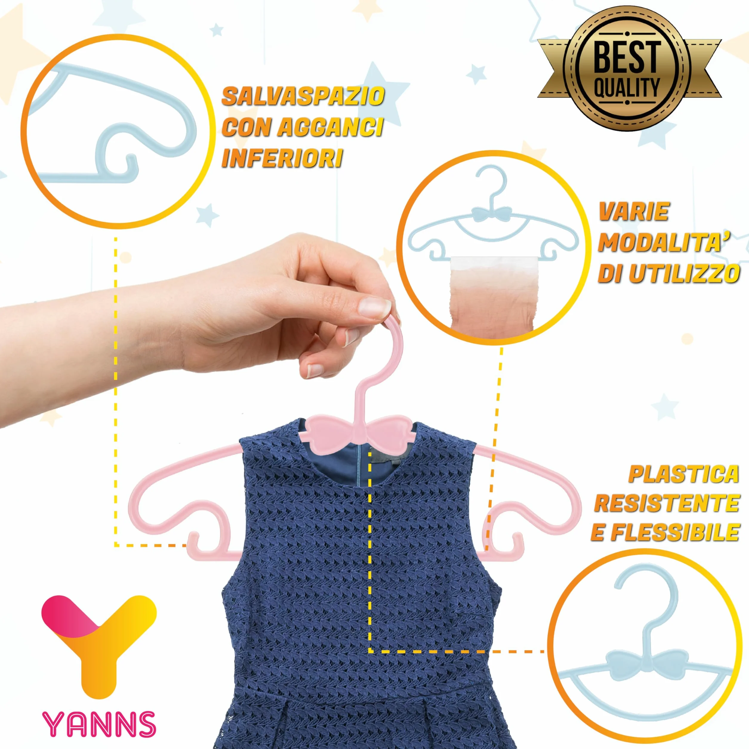 Grucce Bambini - Antiscivolo - Confezione da 10 Pezzi - Appendini Salvaspazio per Armadio - Adatto ai Vestiti per Bambini - Rosa