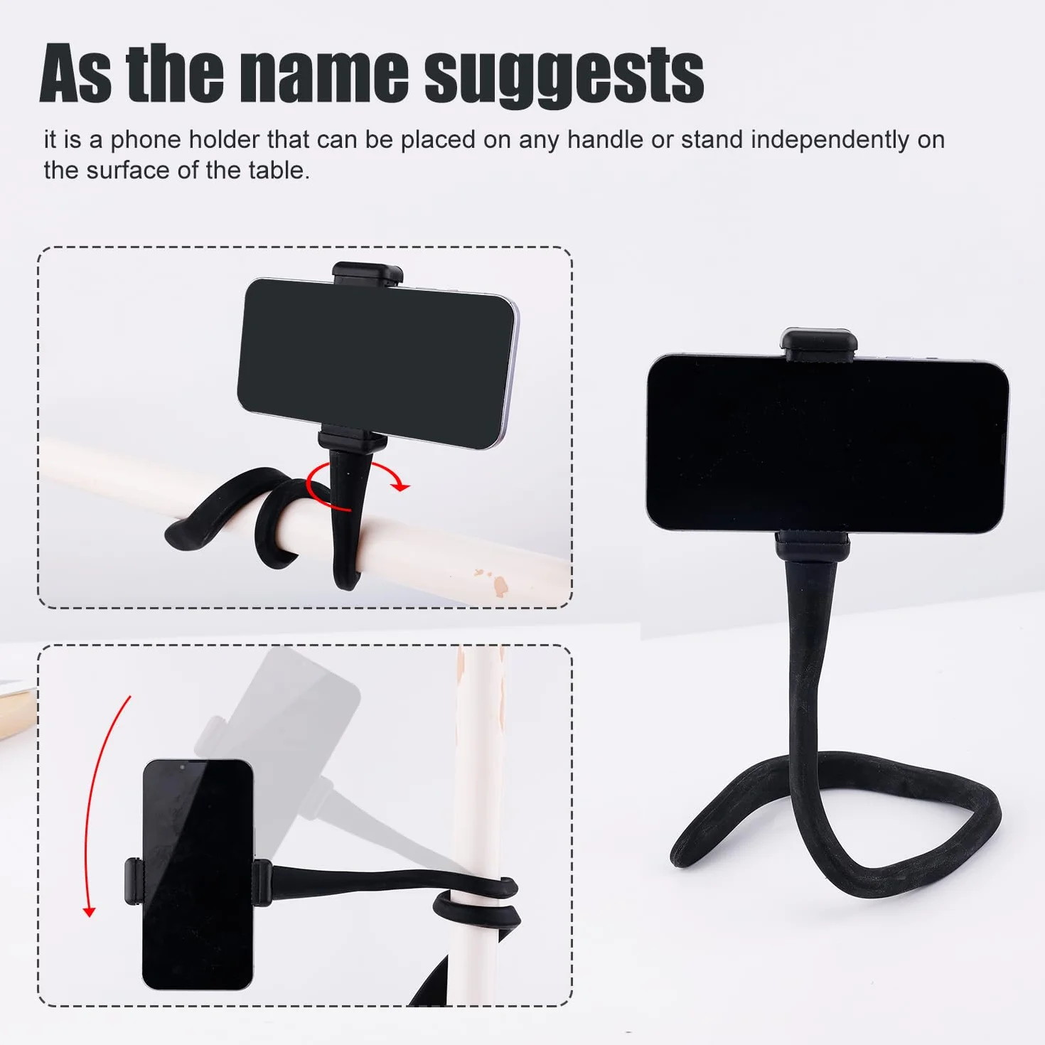 PEUTIER Supporto Cellulare per Passeggino, Flessibile Porta Cellulare per Passeggino con Impugnatura per Braccio Antiscivolo Lega Morbida GoPro Morsetto per Telefono per Passeggino Scrivania