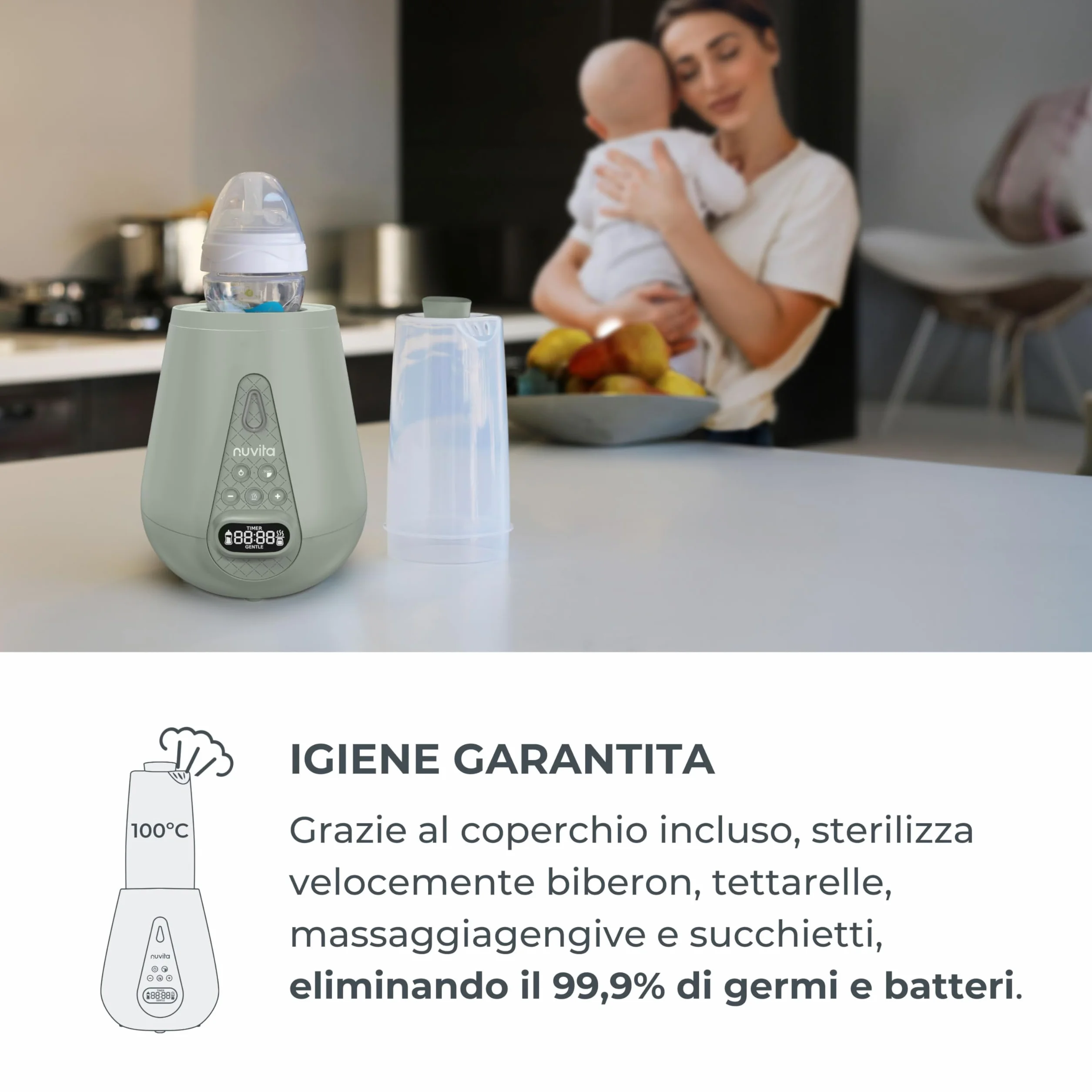 Nuvita 1170 | Scalda Biberon Neonato | Sterilizzatore Biberon | Scaldabiberon Digitale | Scaldabiberon e Sterilizzatore | Scaldalatte Elettrico Neonato | Scaldabiberon Veloce | Scaldapappa Neonati