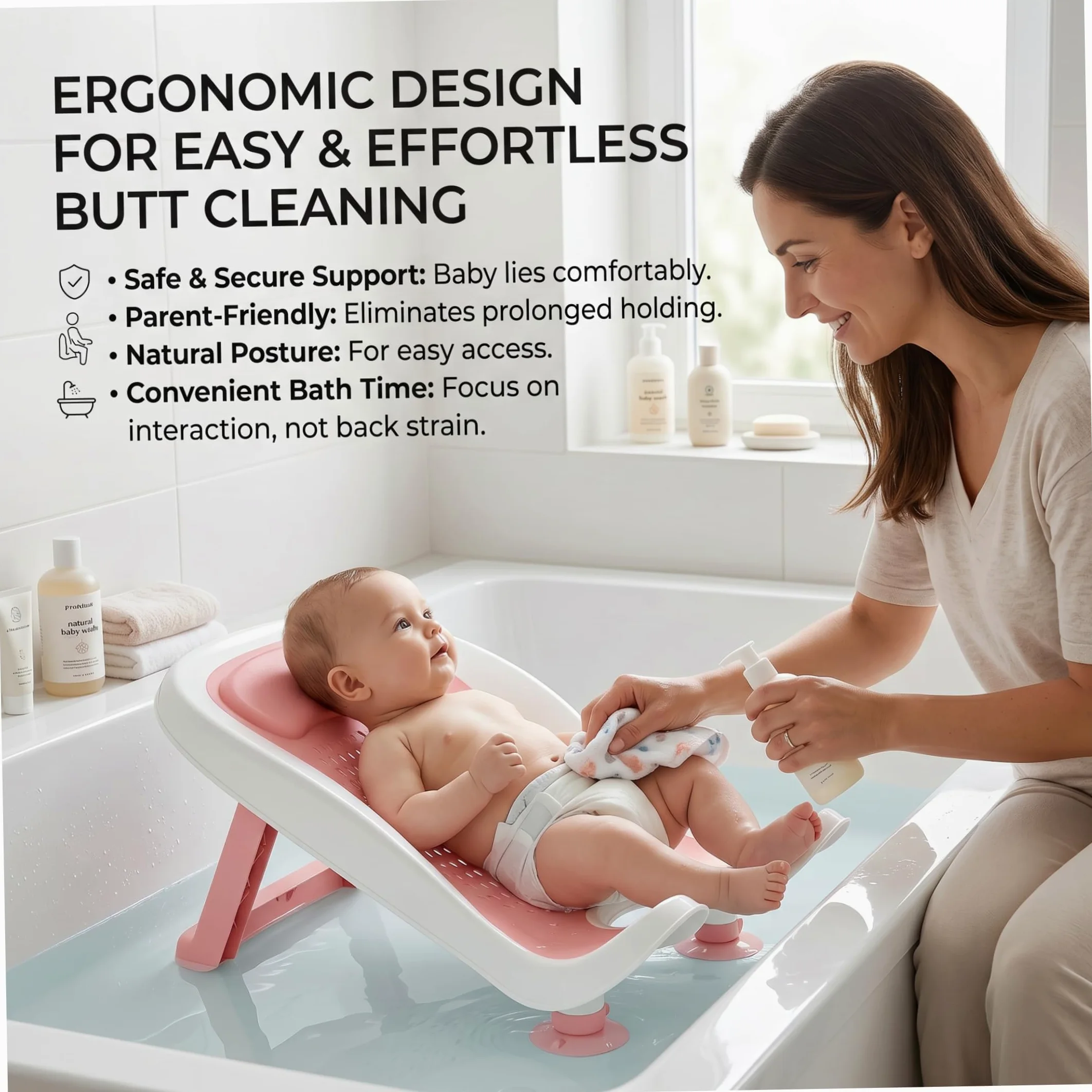 Supporto per bagnetto, vasca ergonomica per neonati con ventosa e gamba, soluzione per il bagno con lavandino antiscivolo per 0-12 mesi Style-3.
