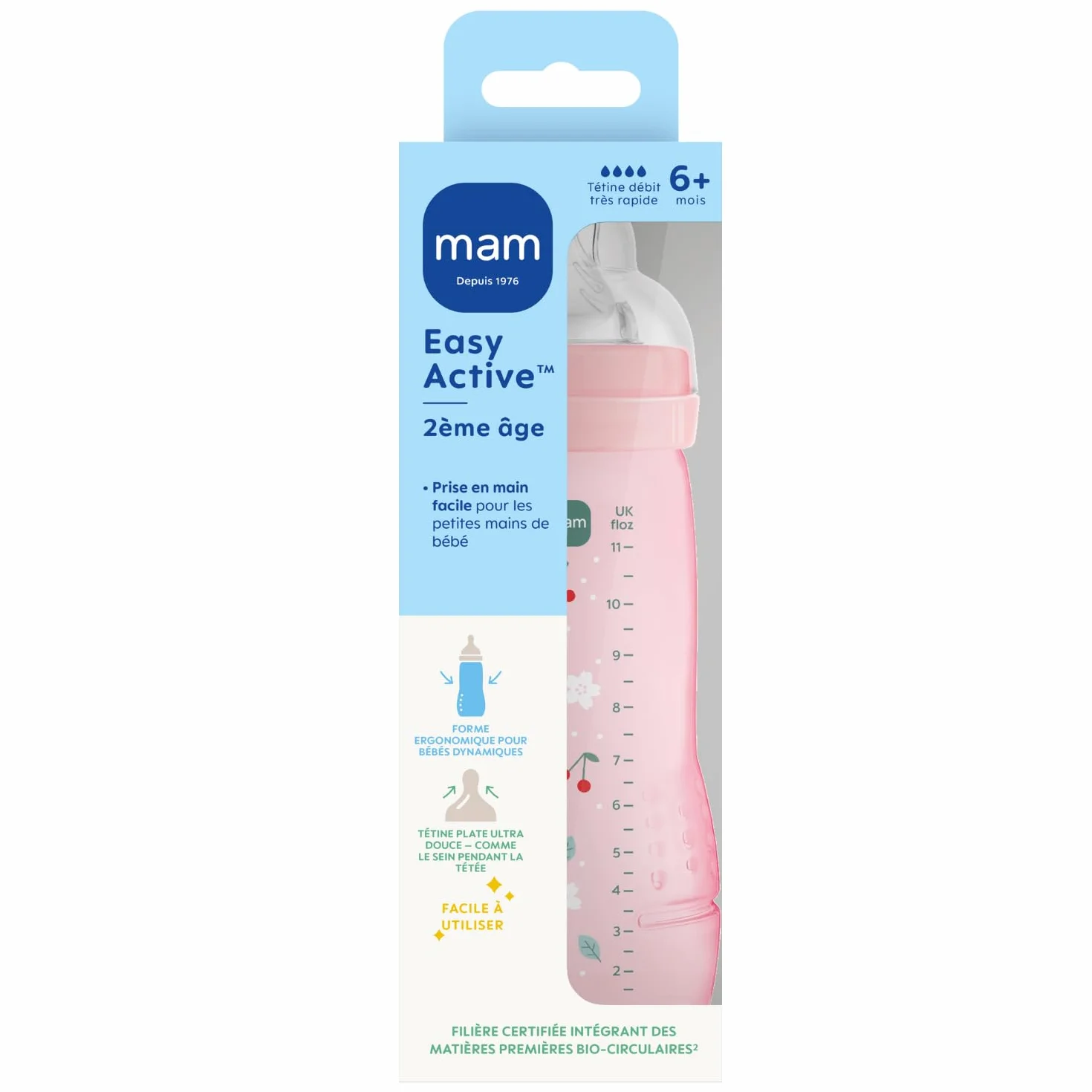 MAM Easy Active 6 mesi in più colore bacche (330 ml) - con ciuccio in silicone flusso X velocità ultra veloce - per bambini con chiusura ermetica