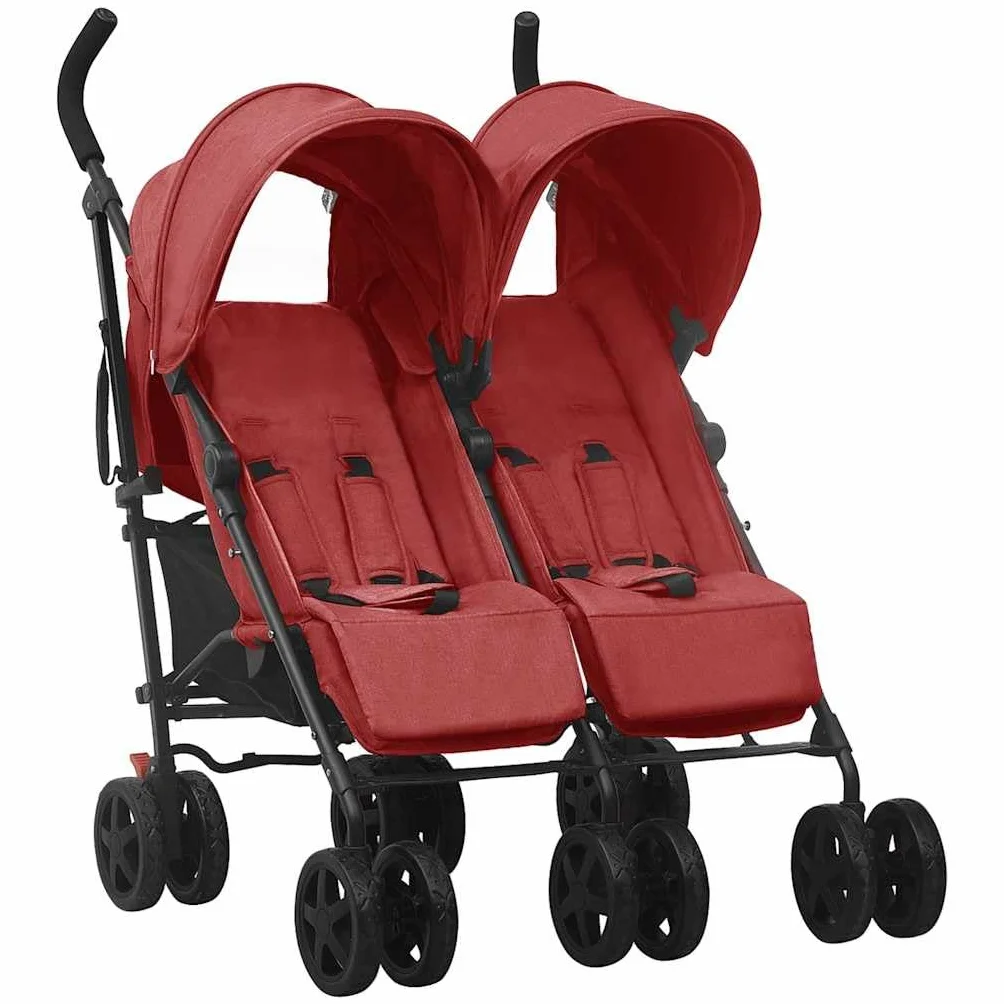 vidaXL Passeggino Gemellare in Acciaio Rosso