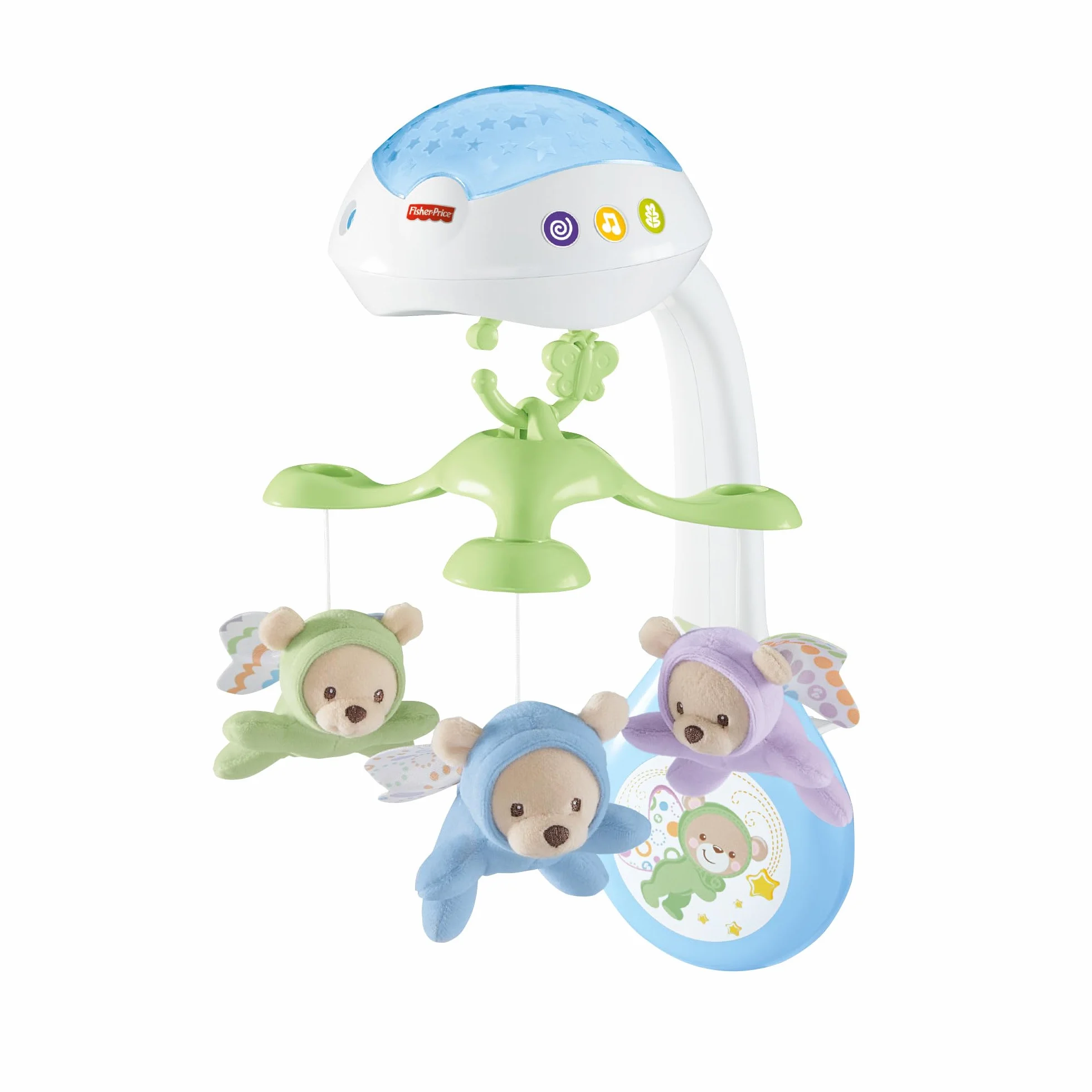 Fisher-Price - La Giostrina Degli Orsetti, giostrina motorizzata con la proiezione di luci stellate e tre modalità sonore calmanti, segue le fasi di crescita del bambino, per bimbi da 0+ mesi, CDN41