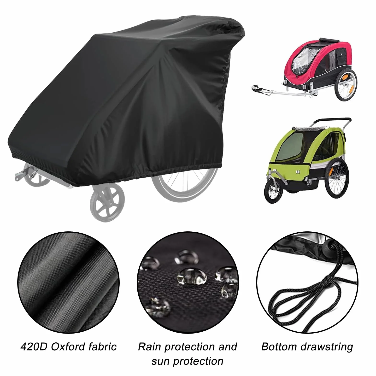 Sporgo Telo di copertura pieghevole per rimorchi di biciclette: impermeabile, protezione UV, copertura per rimorchio per bicicletta, 420D Oxford, accessorio per rimorchi per cani (140 cm x 99 cm x 84