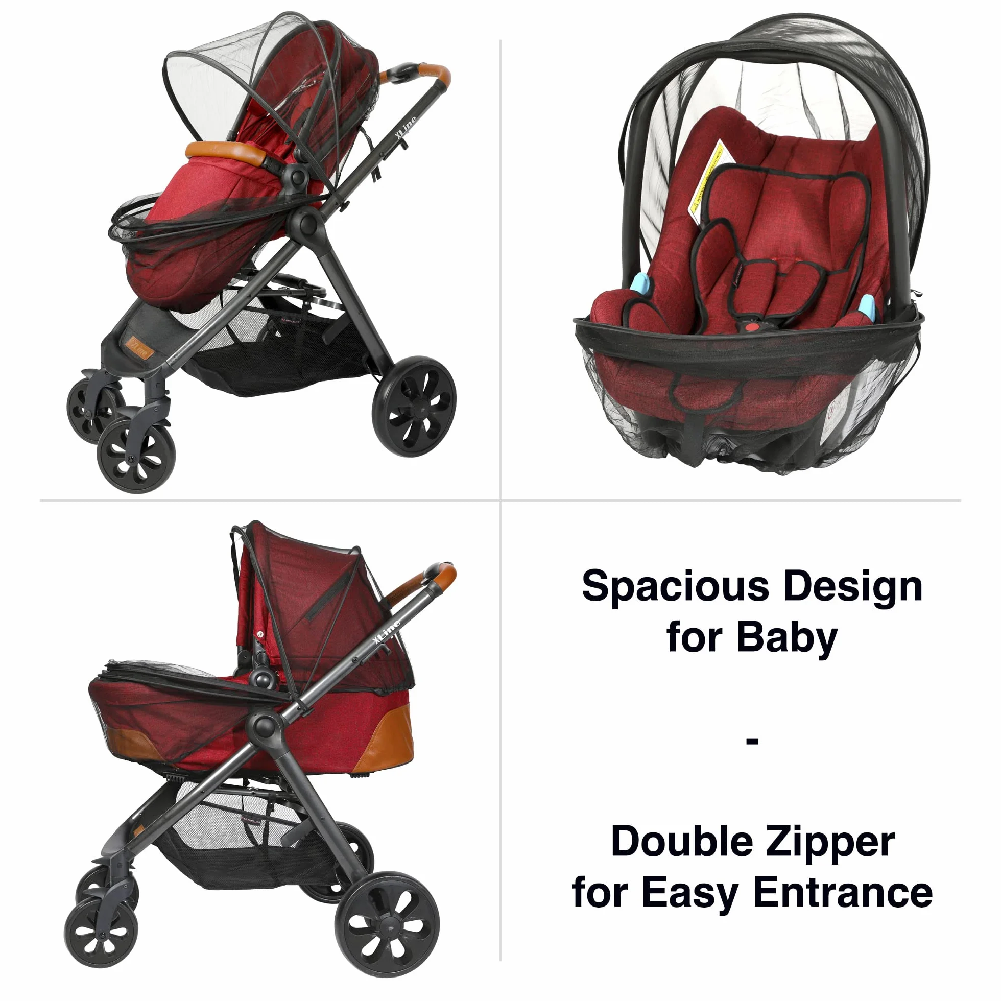 Zanzariera per passeggino per bambini - Design extra spazioso con doppia cerniera - Elastico per una vestibilità perfetta, adatta a marsupi, culla, passeggino e seggiolino auto