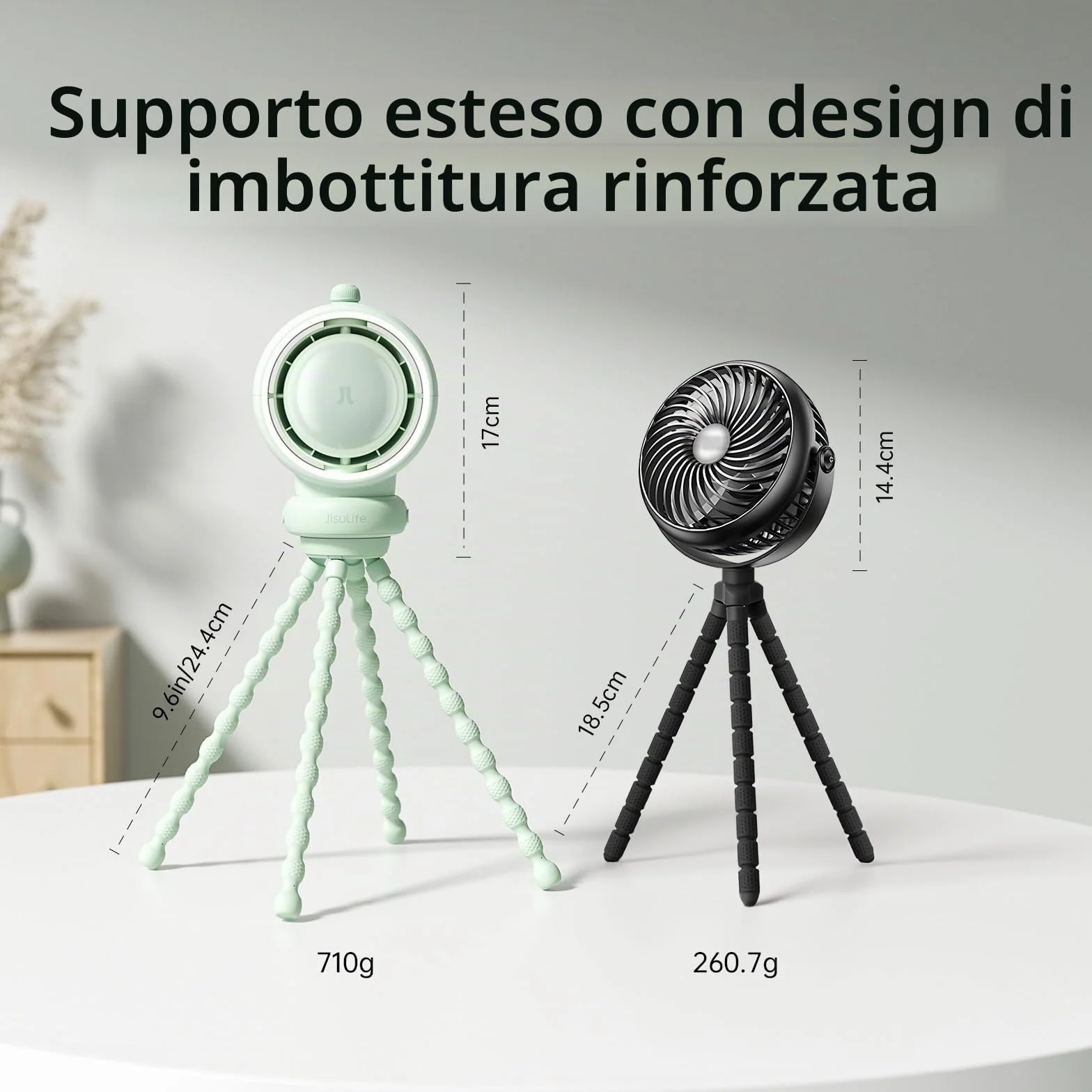JISULIFE Ventilatore per passeggino grande, batteria senza pale, per culla, portatile ricaricabile per scrivania, raffreddamento del seggiolino auto con purificazione dell'aria e tecnologia turbo