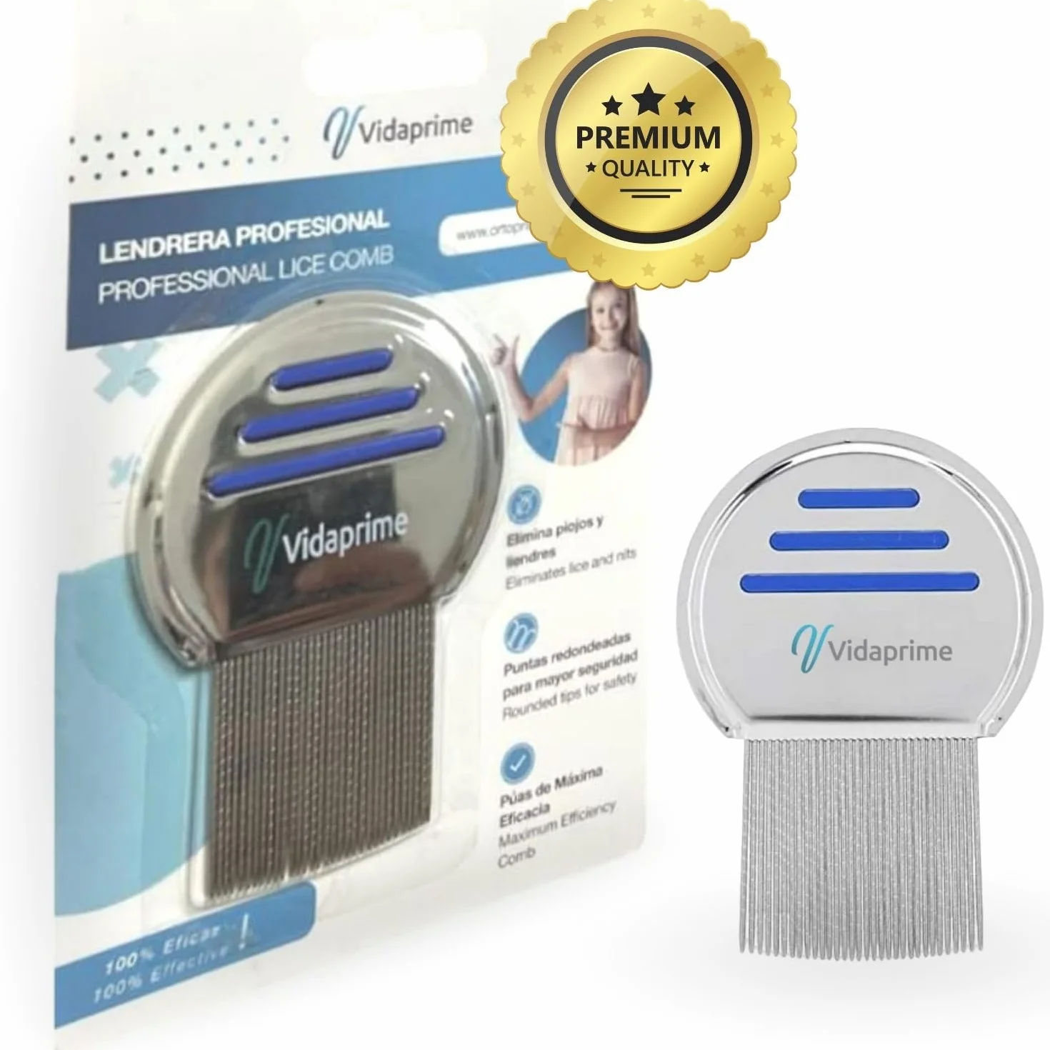Pettine professionale per la rimozione di pidocchi e lendini con punte a coste, trattamento anti pidocchi e lendini