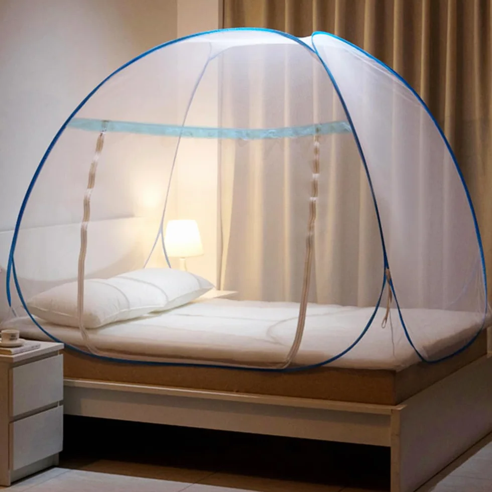 mizikuu Zanzariera Letto, Pop Up Zanzariere a Doppia Porta, Grande Zanzariera per Letto Matrimoniale, Zanzariere Pieghevole, Facile da Installare, Leggero e Traspirante, 180 * 200cm, Bordo Blu