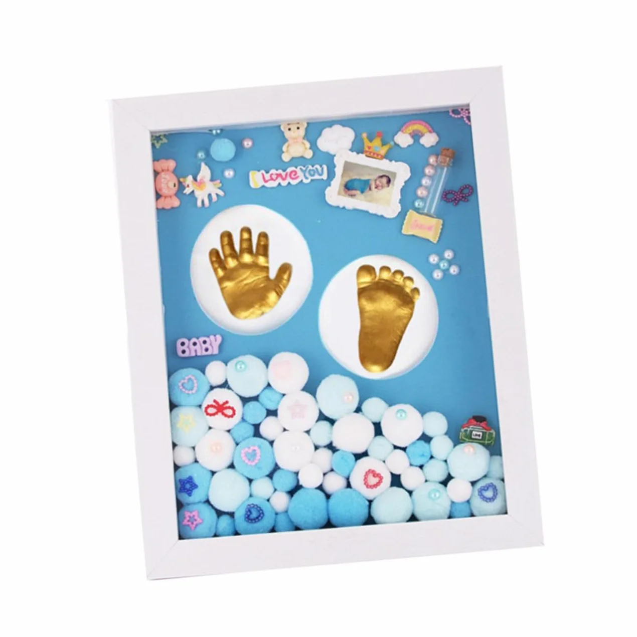 Abaodam Cornice Impronte per Mani e Piedi in Acrilico Oro Kit Completo, Regalo Nascita Bimbo Unisex per Battesimo e Foto Ricordo
