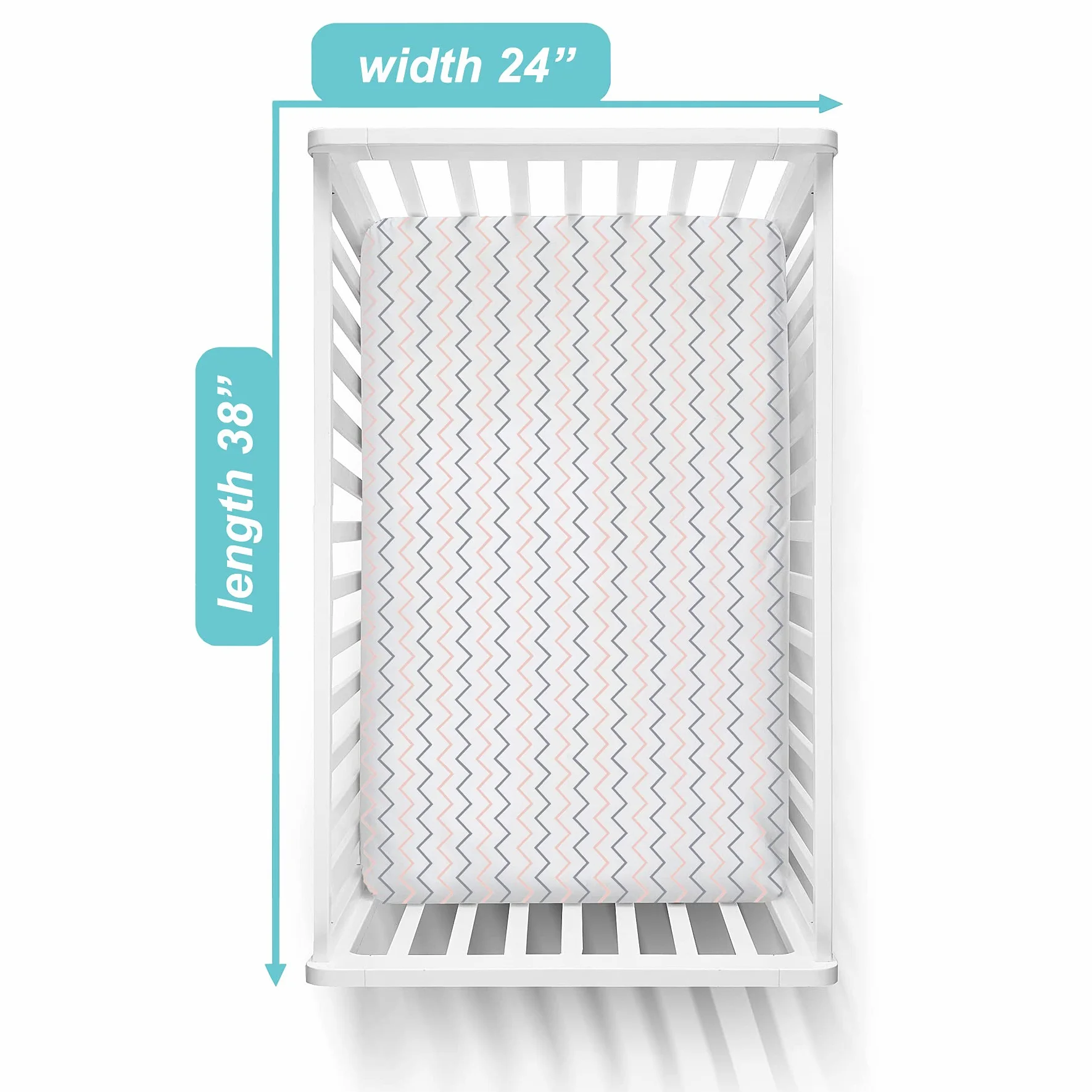 American Baby Company Lenzuolo con angoli elasticizzati per lettino, 61 x 96,5 cm, morbido, traspirante, neutro, 100% jersey di cotone, lenzuolo portatile, rosa a zig-zag, per ragazzi e ragazze