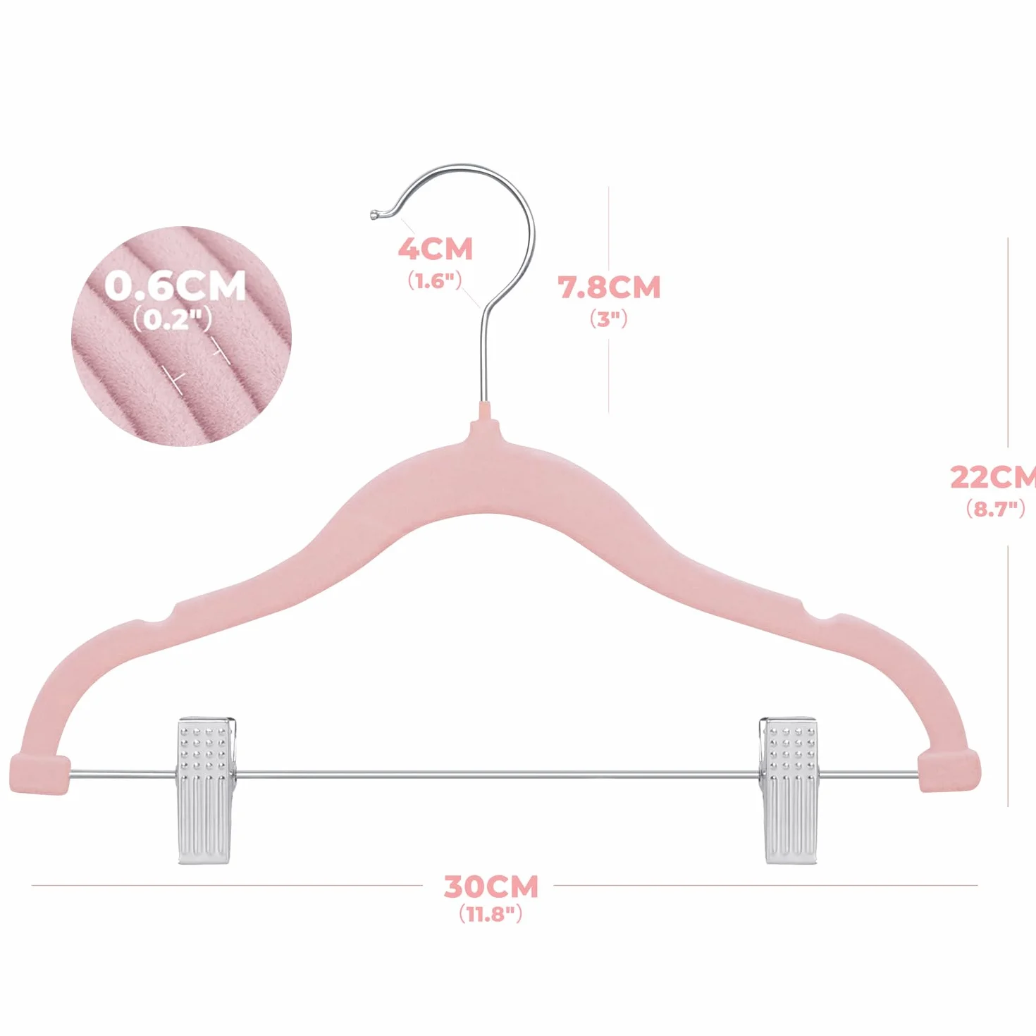 16 ganci per pantaloni con clip mobili,ganci in velluto per neonati,gancio girevole,antiscivolo,ganci per cappotti per bambini salvaspazio per gonne,pantaloni,abiti,giacche (30 cm,rosa)