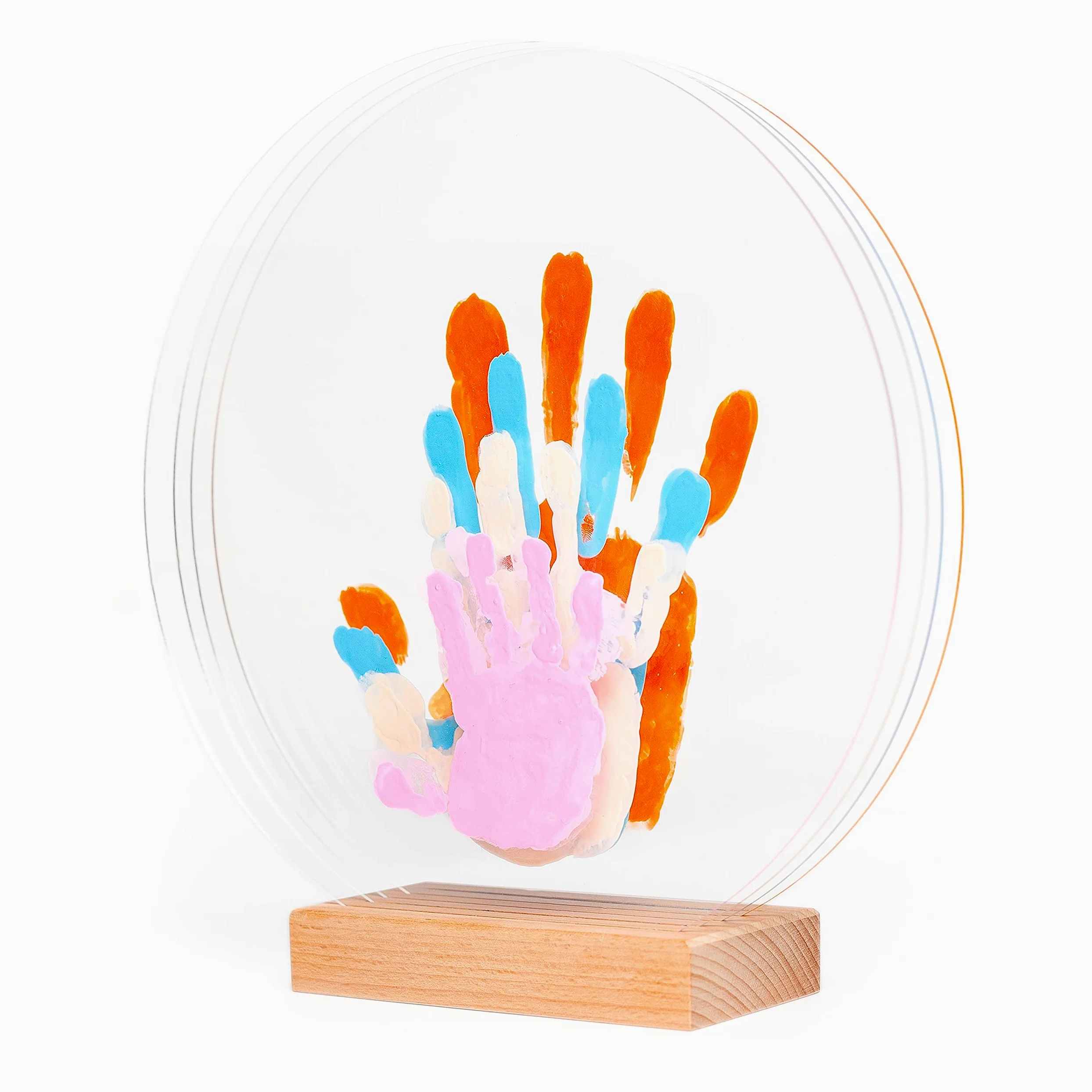 LouYou Kit Famiglia 4 Pastello - Cofanetto Regalo Nascita Bambino o Bambina - Impronta Mani e Piedi - Natale o Compleanno - Plexiglass Personalizzato - Legno Naturale