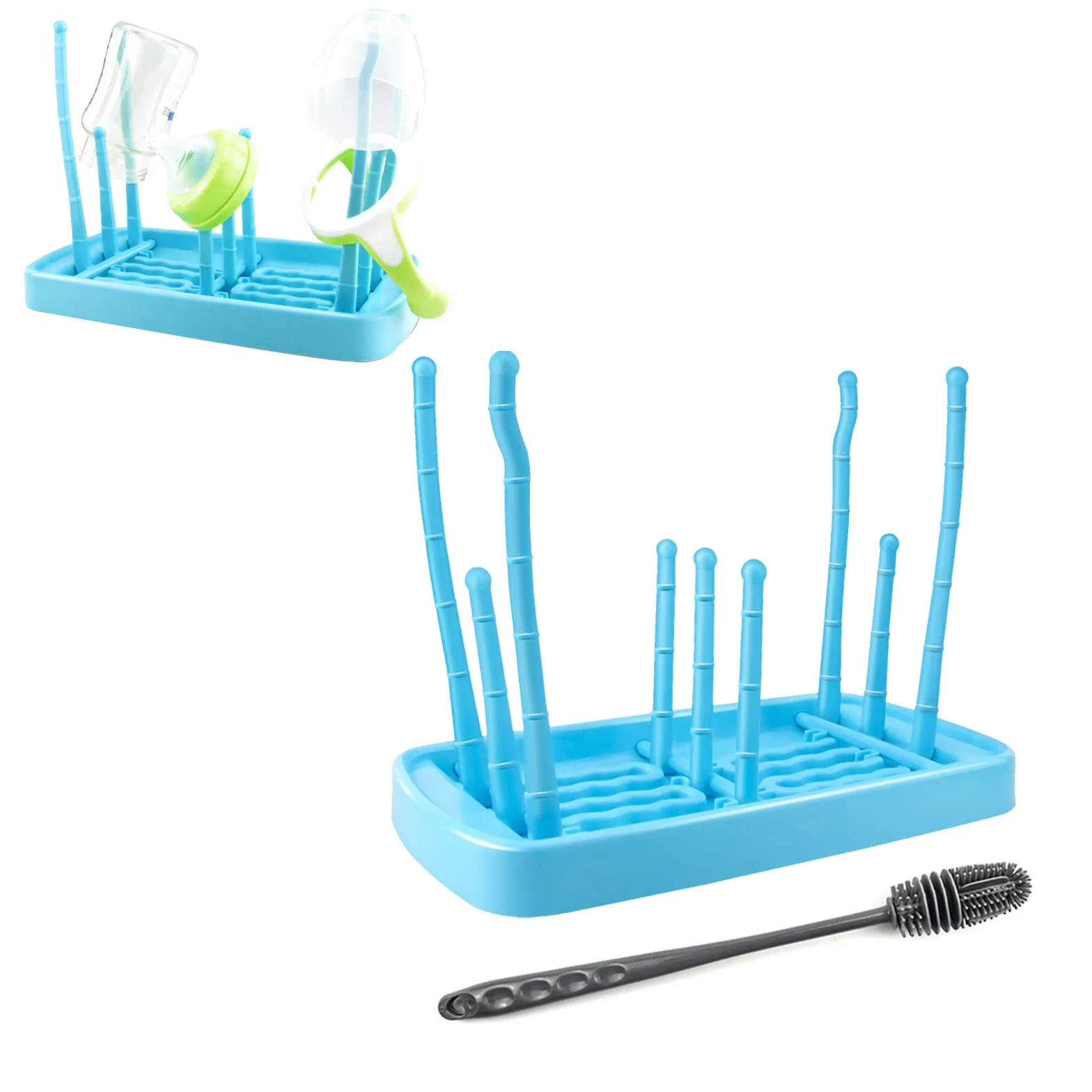 TMRBBesty Rastrelliere Asciuga Biberon,Asciuga Biberon,Scolabiberon,Bottiglia Stendino Scolabiberon,Viene fornito con 1 una spazzola per bottiglia di latte in silicone,Tazze da Bambino,Blu